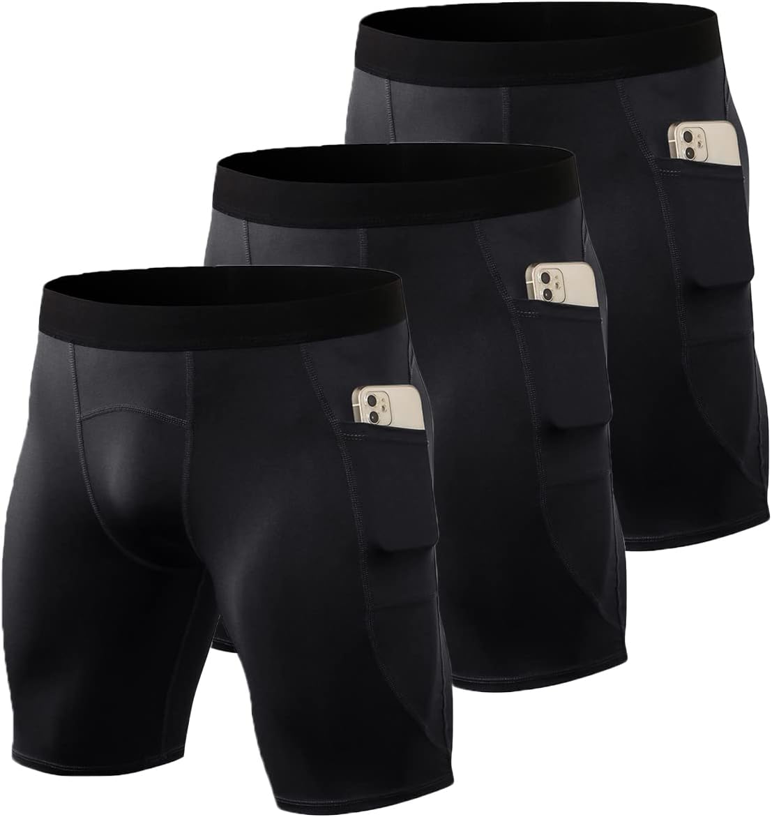 1/3 Pack Men's Compression Shorts Zip Pockets Performance Athletic Shorts Gym Shorts with Pockets 8" 9" Inseam