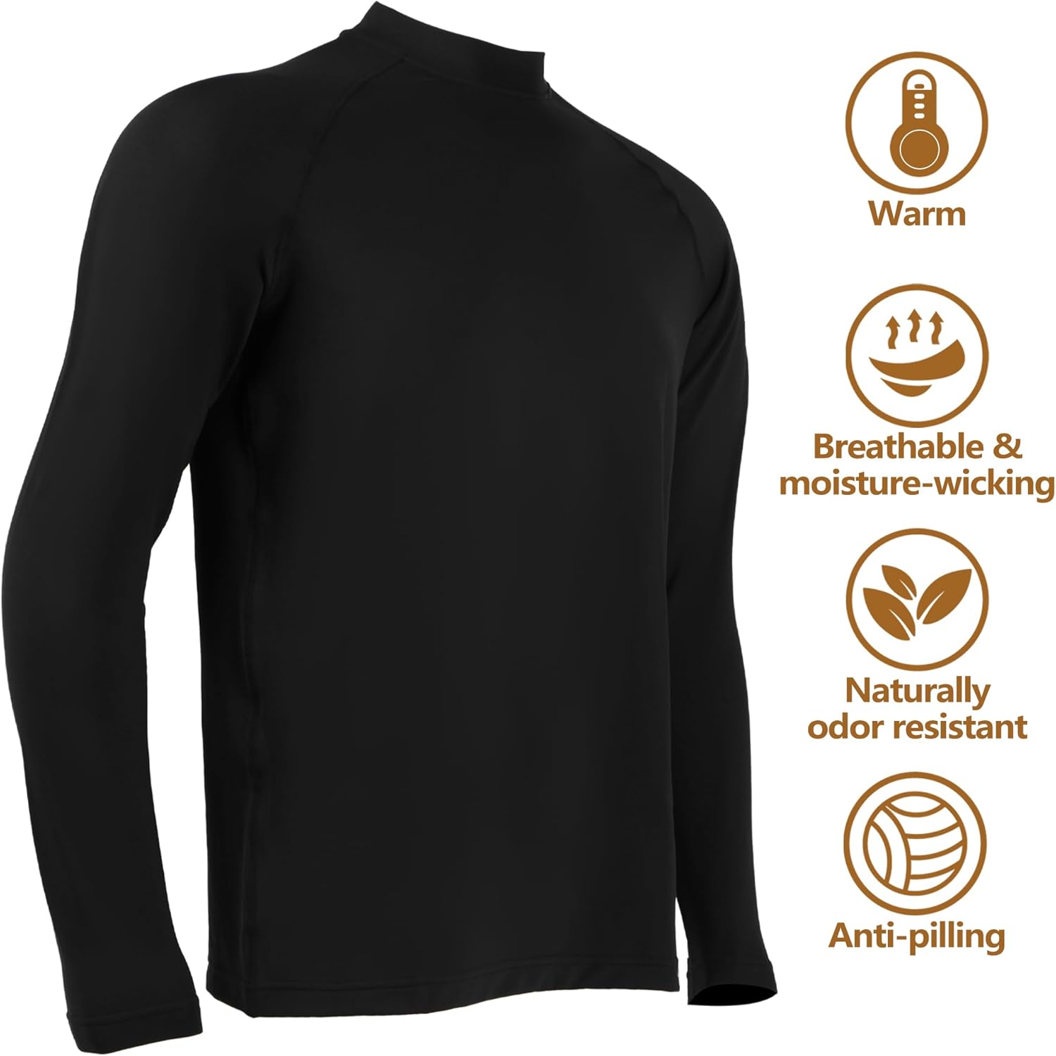 +MD Mock Turtleneck Long Sleeve Shirts for Men, Thermal Tops, High Neck Fleece Basic Baselayer, Fit Undershirt