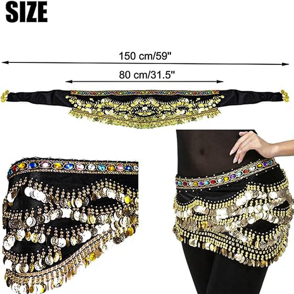 1 Pcs Belly Dance Belt, 328 Coins Belly Dance Skirt, Women Coins Belts Belly, Coin Belts Belly Dance, Belly Dance Hip Scarf, Coin Skirt Dangling Belly, Belly Dance Hip Scarf For Women(Black)