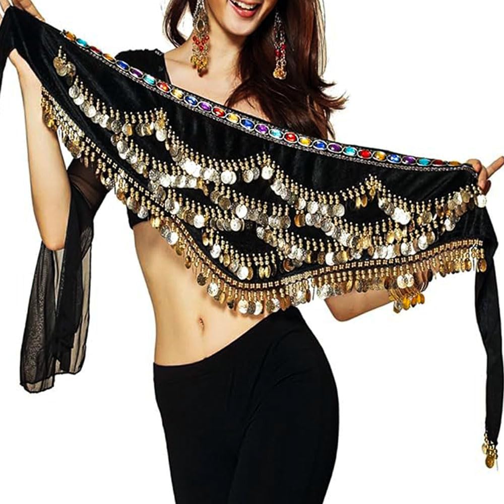 1 Pcs Belly Dance Belt, 328 Coins Belly Dance Skirt, Women Coins Belts Belly, Coin Belts Belly Dance, Belly Dance Hip Scarf, Coin Skirt Dangling Belly, Belly Dance Hip Scarf For Women(Black)