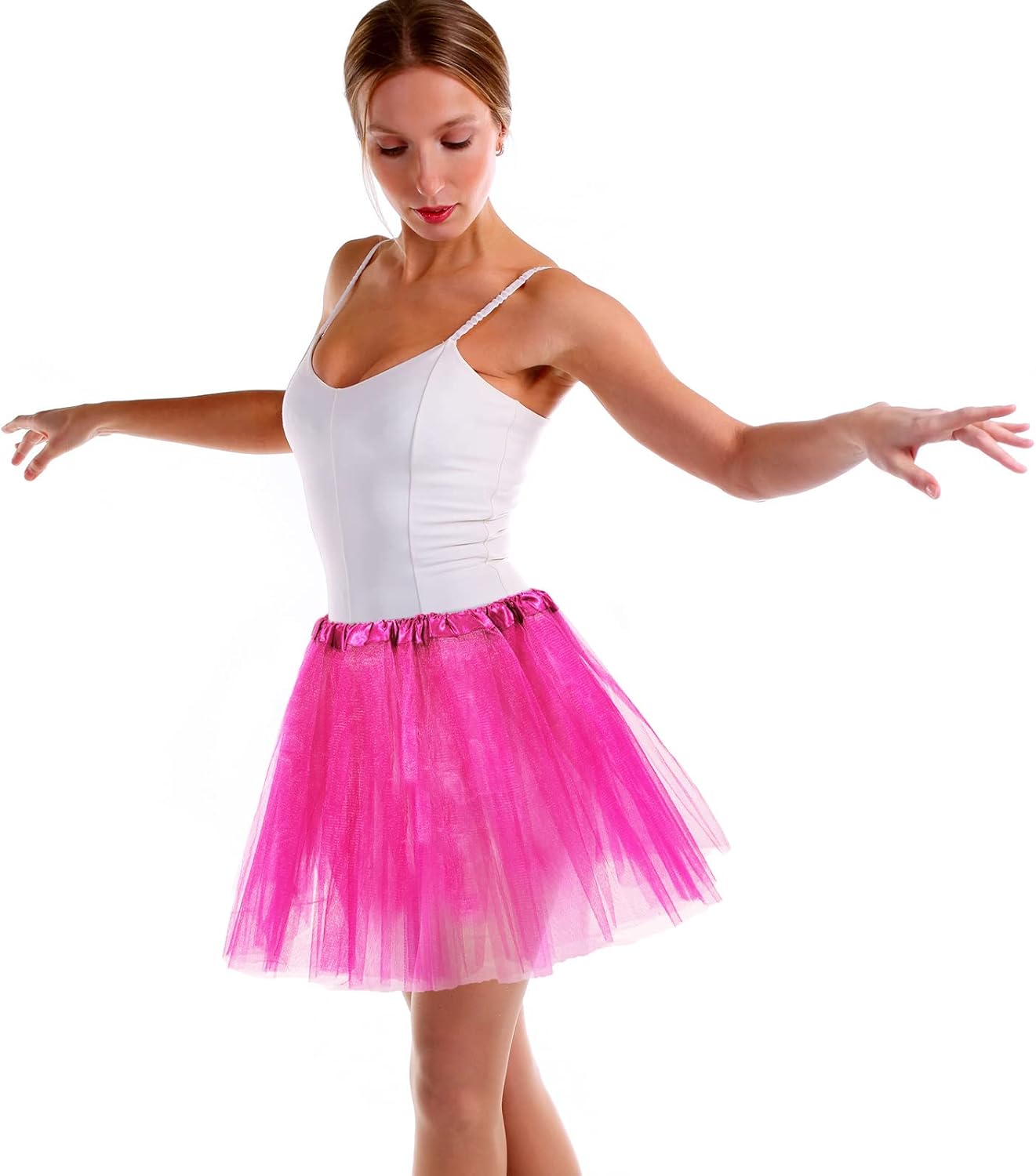 2 Packs Tutu Skirt Elastic Lady Teen Adult Tutu Skirt Short Ladies 80's Halloween Costume 3 Layered Tulle