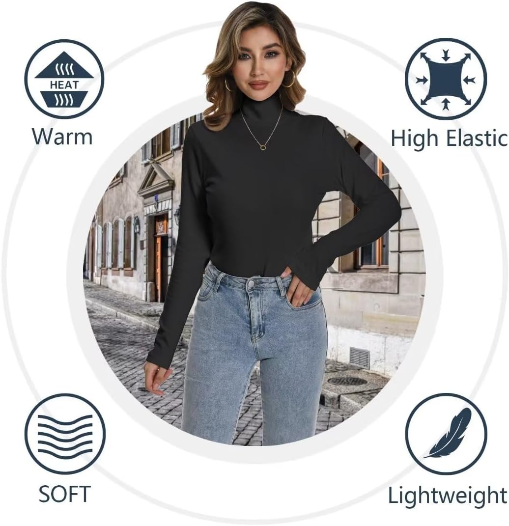 2/3 Pack Women Long Sleeve Thermal Turtle Neck Shirts Double-Sided Fleece Lined Turtleneck Base Layer Sweater Tops