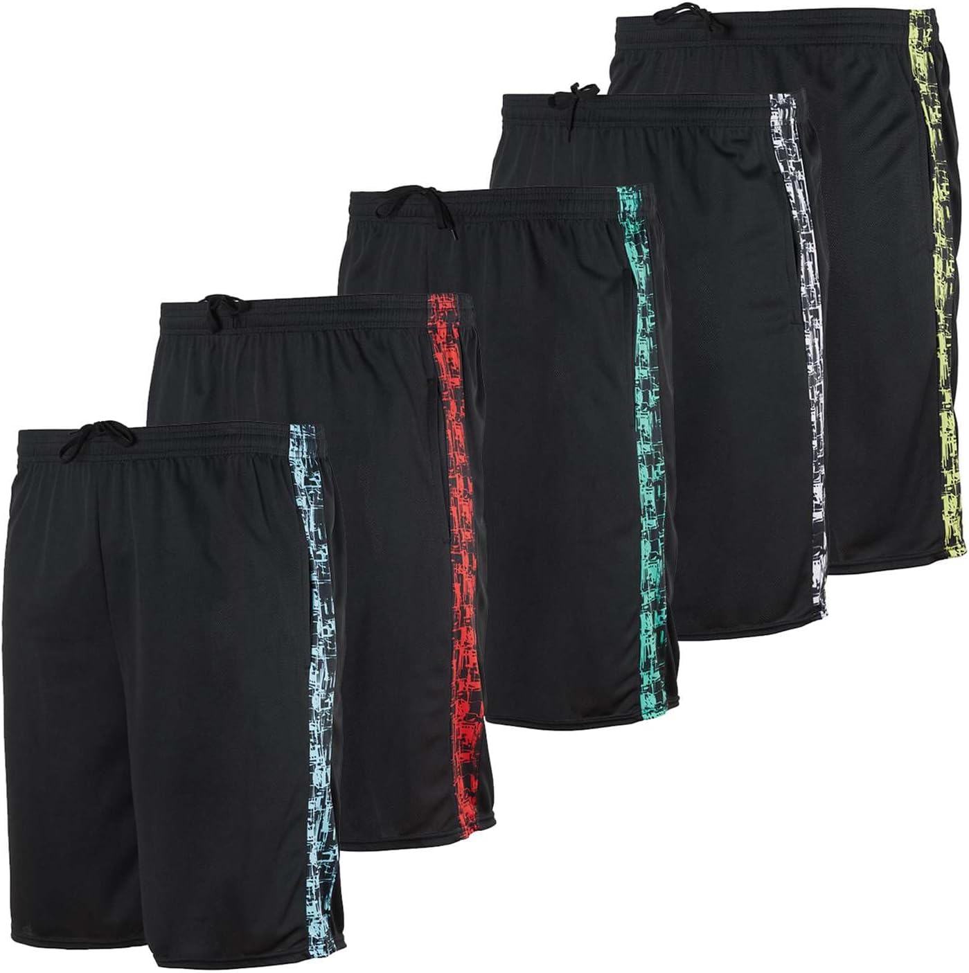 Real Essentials 5 Pack: Men's Mesh Athletic Basketball Shorts Quick Dry Activewear with Pockets