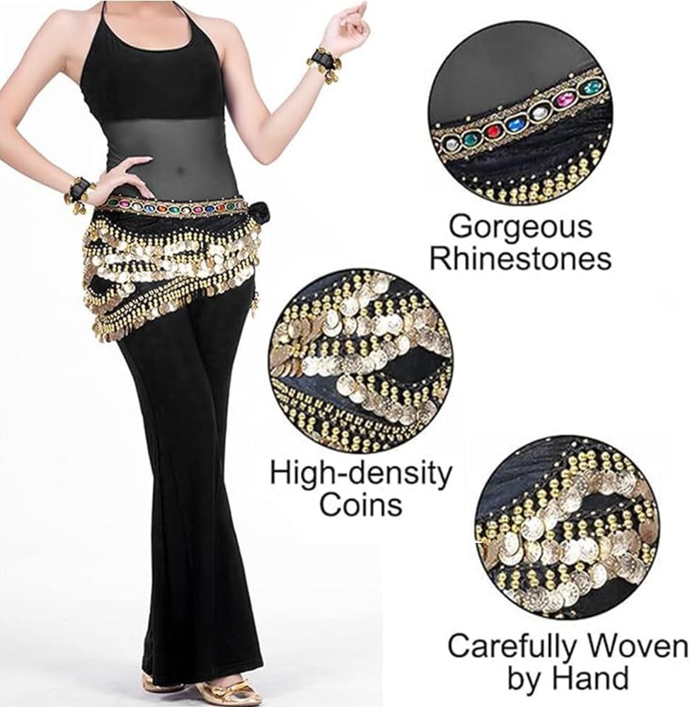 1 Pcs Belly Dance Belt, 328 Coins Belly Dance Skirt, Women Coins Belts Belly, Coin Belts Belly Dance, Belly Dance Hip Scarf, Coin Skirt Dangling Belly, Belly Dance Hip Scarf For Women(Black)