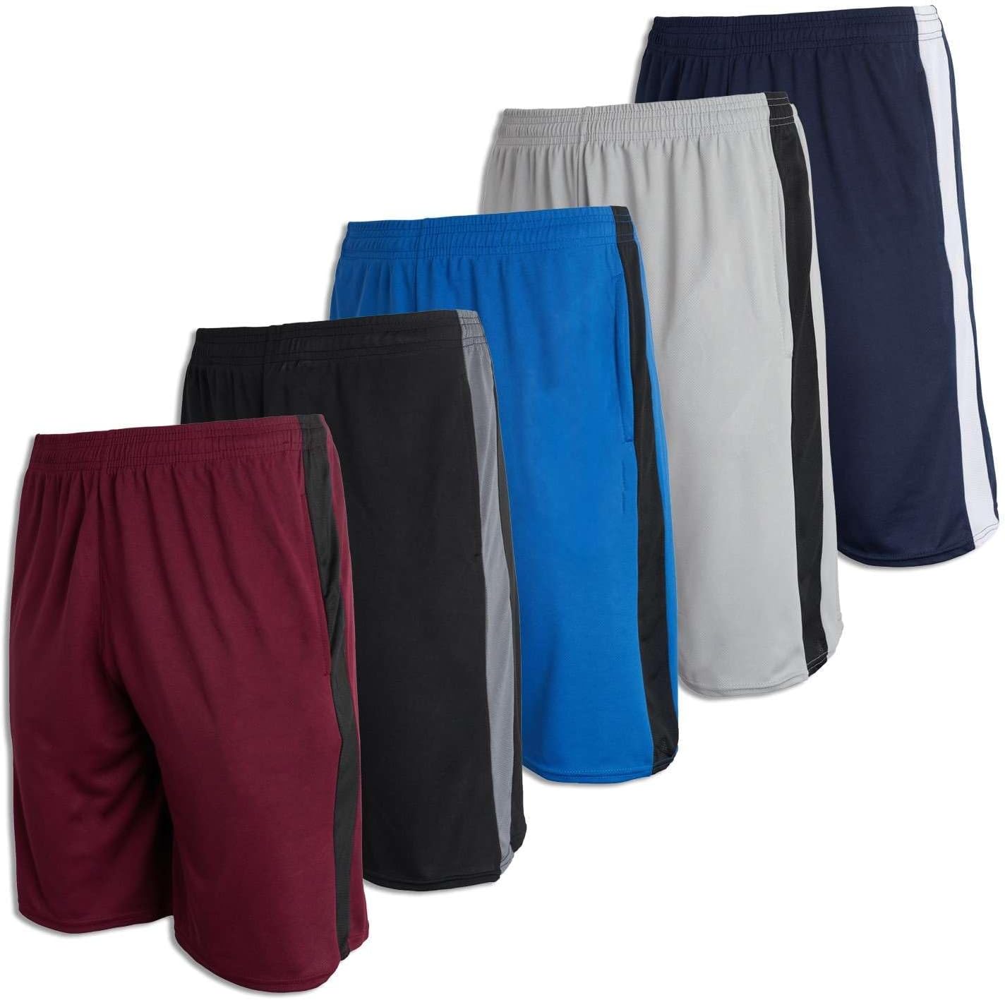 Real Essentials 5 Pack: Men's Mesh Athletic Basketball Shorts Quick Dry Activewear with Pockets