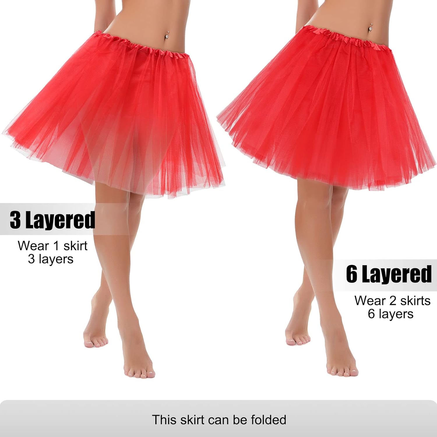 2 Packs Tutu Skirt Elastic Lady Teen Adult Tutu Skirt Short Ladies 80's Halloween Costume 3 Layered Tulle