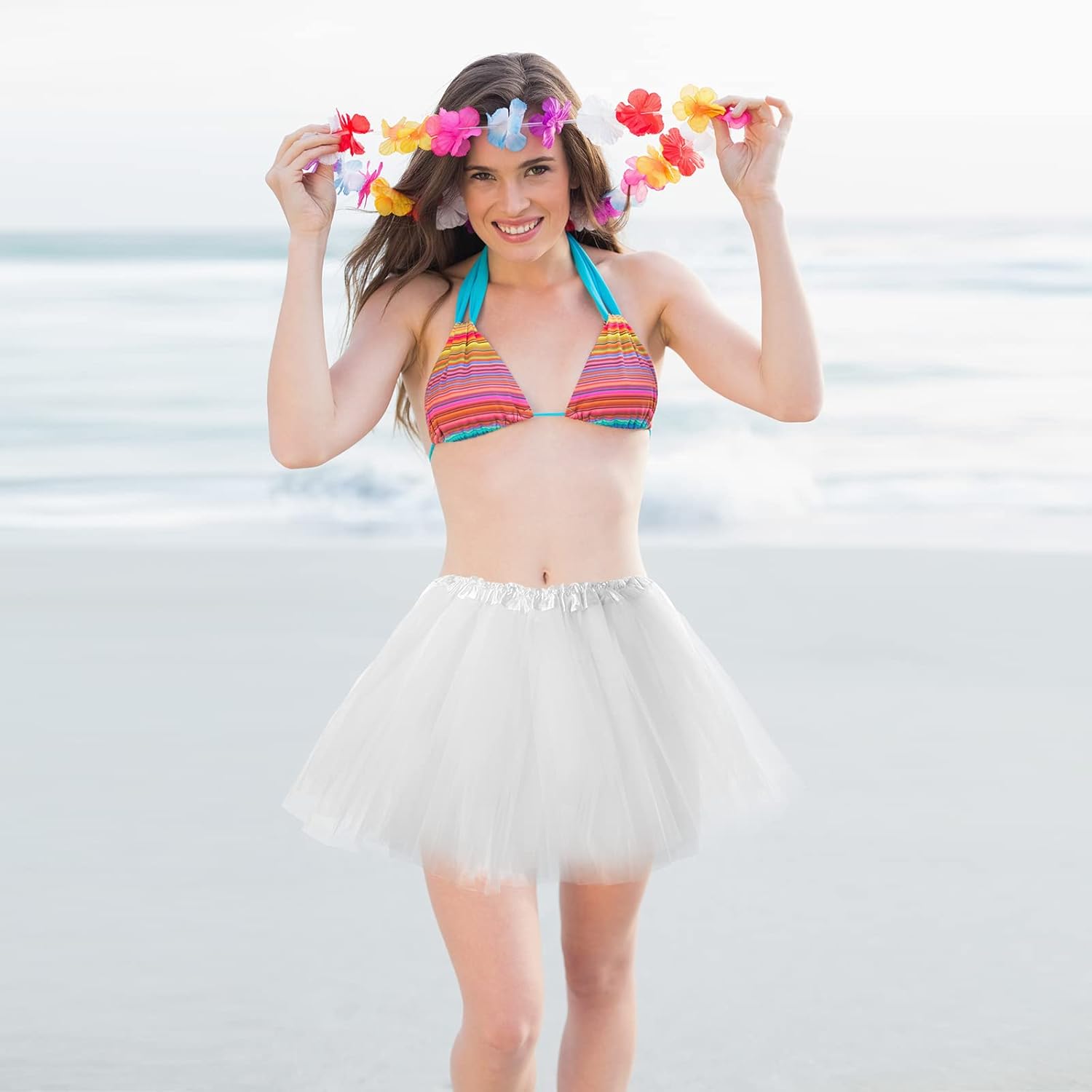 2 Packs Tutu Skirt Elastic Lady Teen Adult Tutu Skirt Short Ladies 80's Halloween Costume 3 Layered Tulle