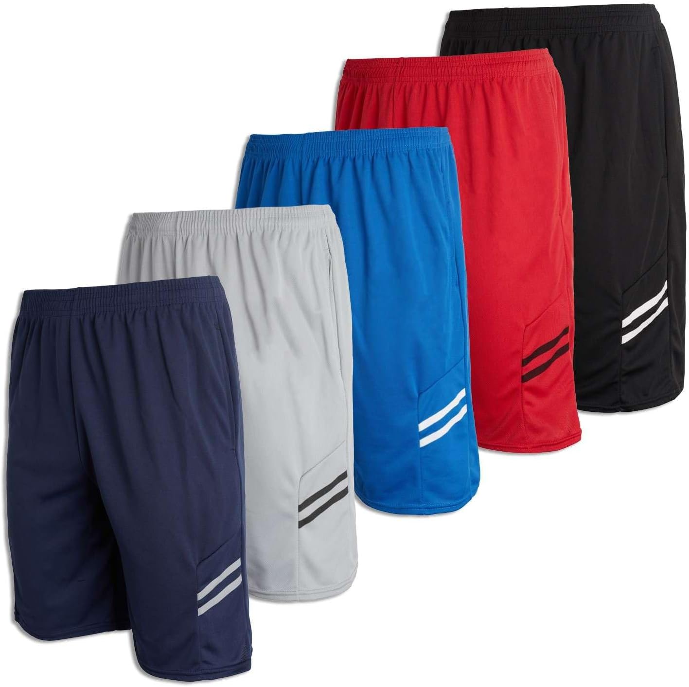 Real Essentials 5 Pack: Men's Mesh Athletic Basketball Shorts Quick Dry Activewear with Pockets