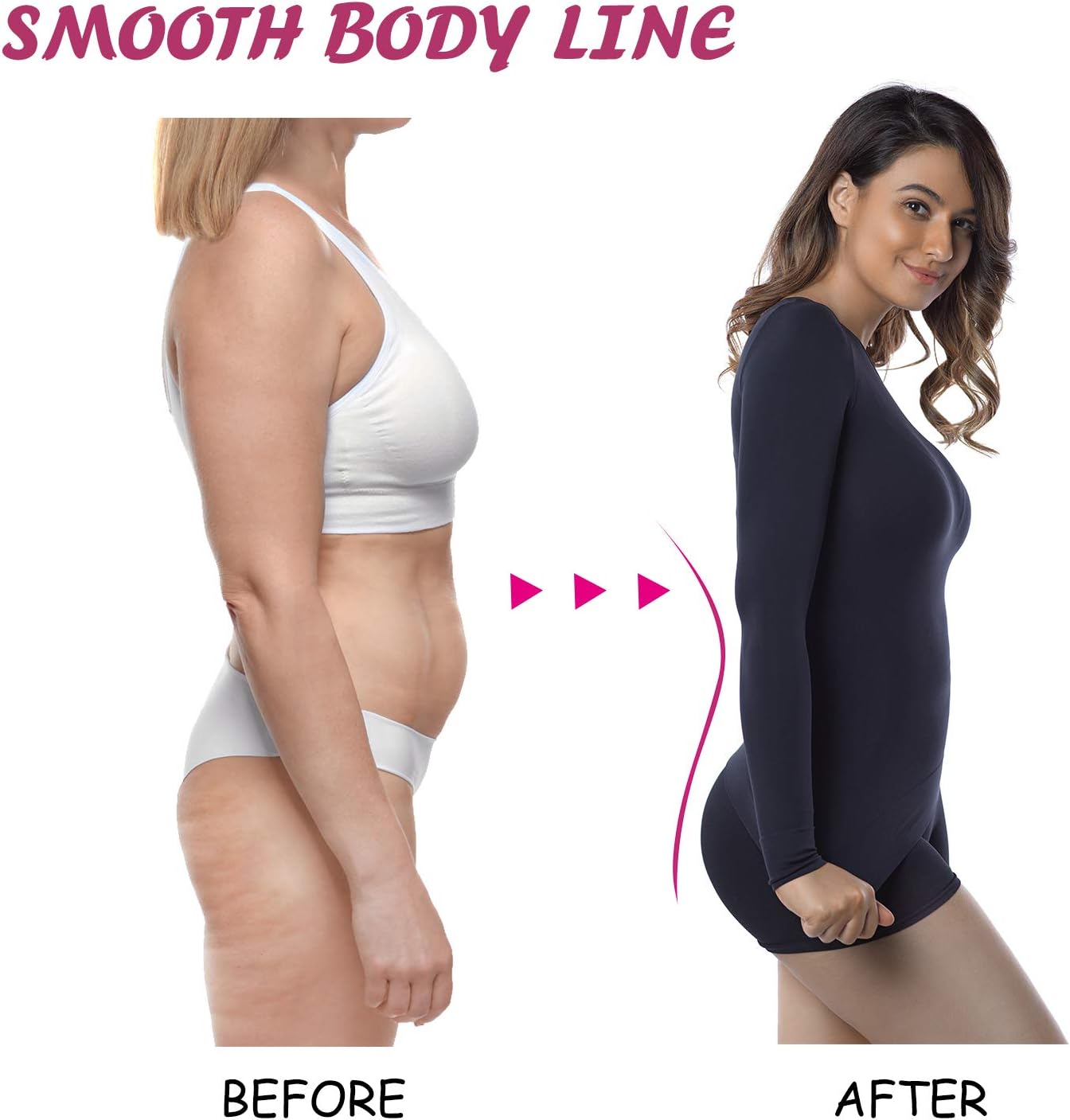 +MD Womens Compression Slimming Shirts and Undershirts for Tummy Waist and Bust Long Sleeves Thermal Underwear Round Neck