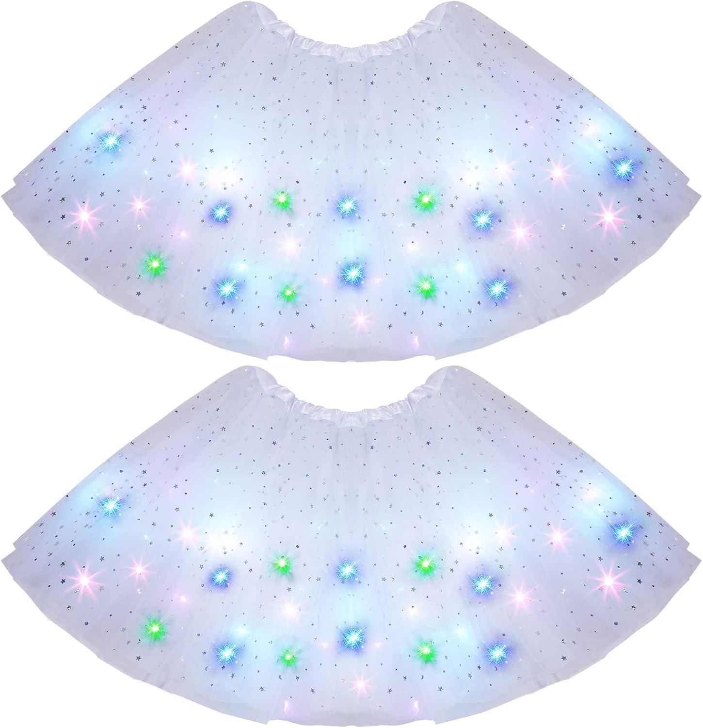 2 Pack LED Tutu Skirt Layered Tutus for Women Light up 80's Tulle Tutu Skirt Party Carnival Costume