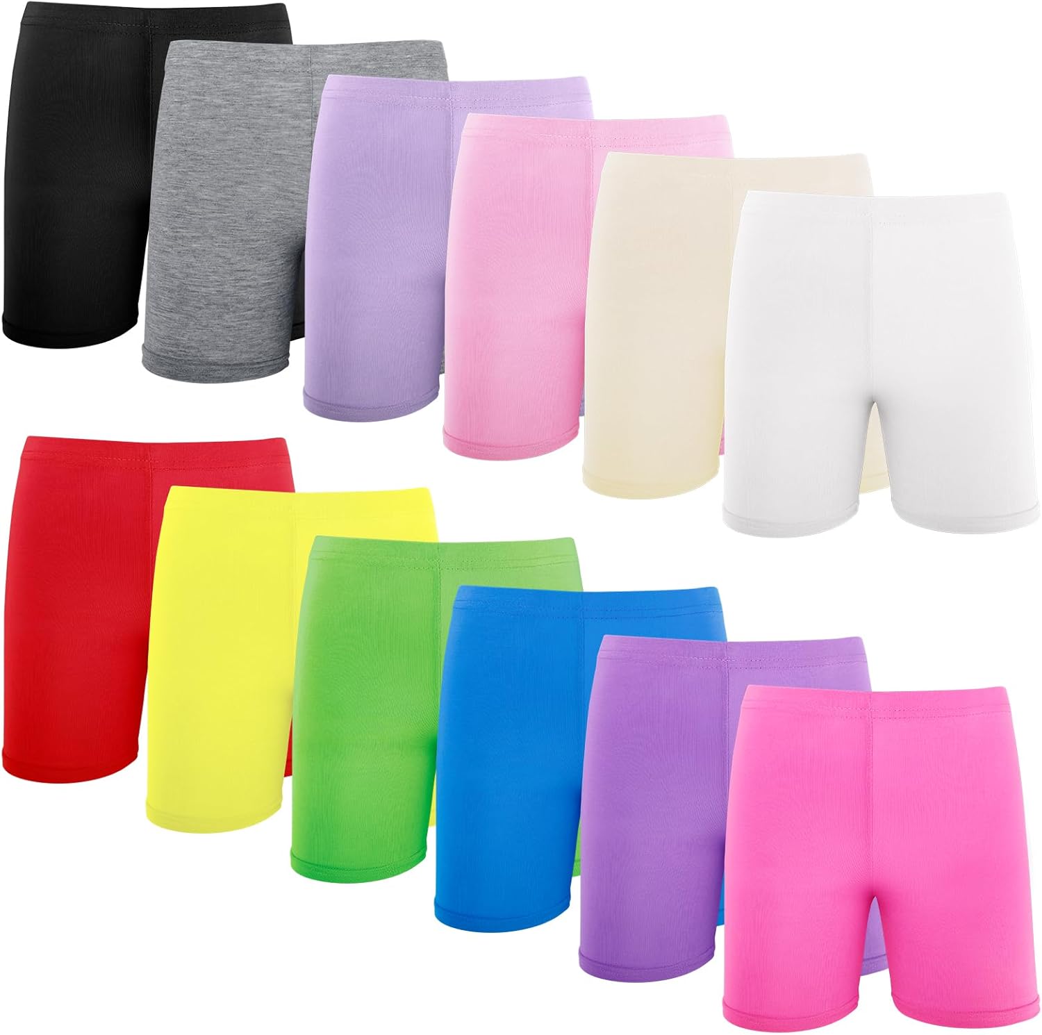 12 Pack Multi - Color Girls Dance Shorts for Toddlers, Breathable & Safe for Biking, Cartwheeling, Yoga, Gymnastics
