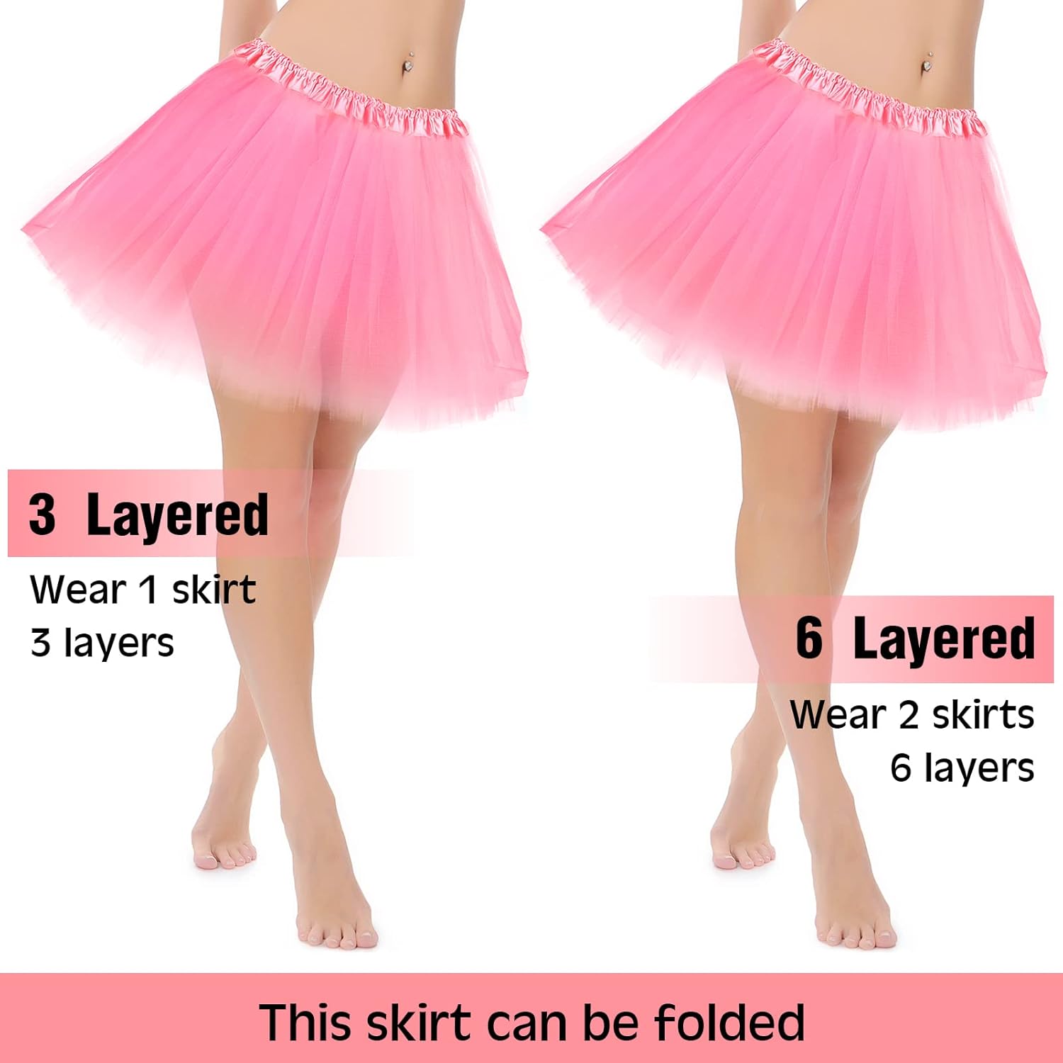 2 Packs Tutu Skirt Elastic Lady Teen Adult Tutu Skirt Short Ladies 80's Halloween Costume 3 Layered Tulle
