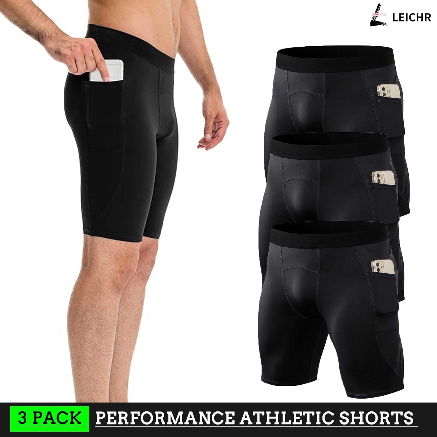 1/3 Pack Men's Compression Shorts Zip Pockets Performance Athletic Shorts Gym Shorts with Pockets 8" 9" Inseam