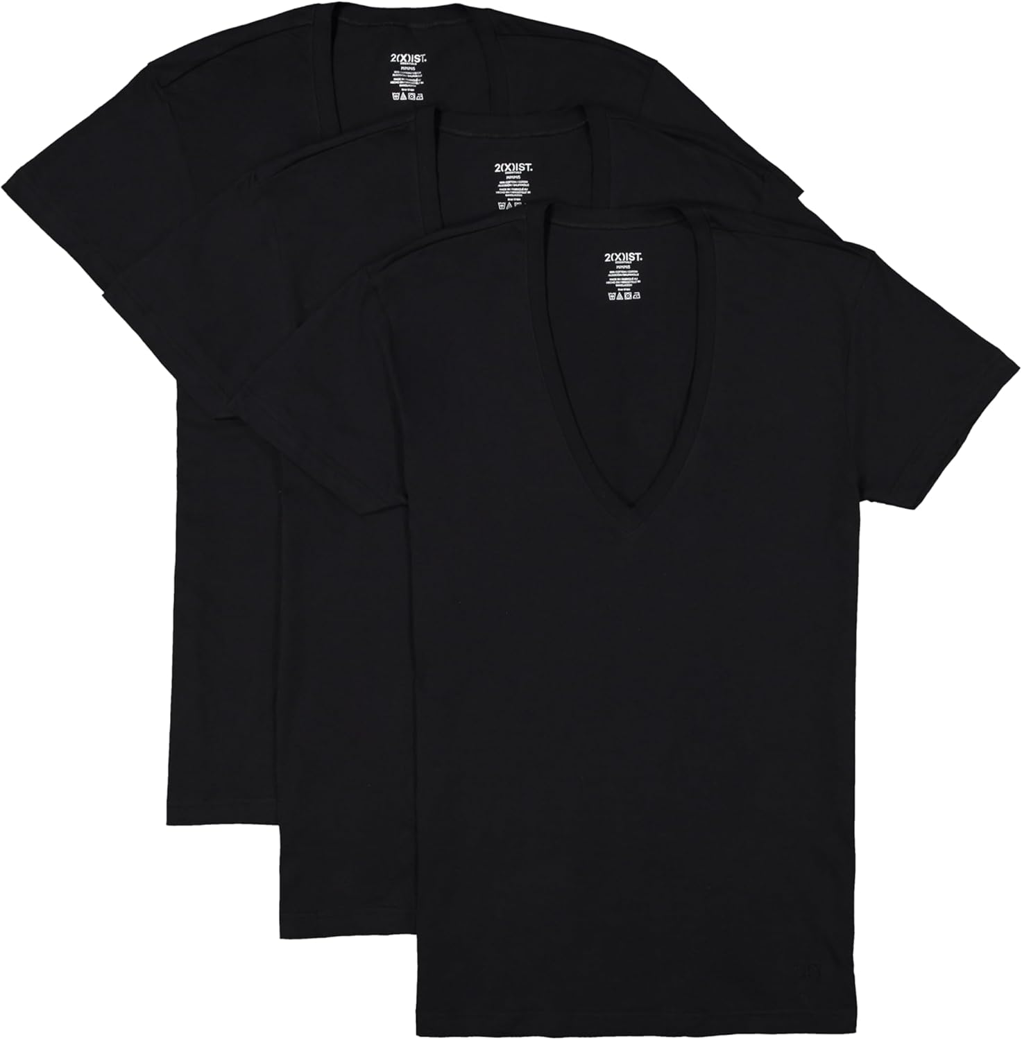 2(X)IST Mens Essential Cotton Slim Fit Deep V-Neck T-Shirt 3-Pack