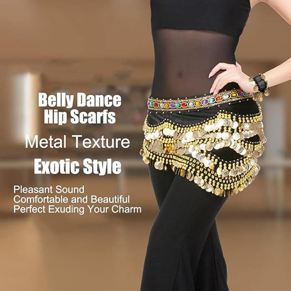 1 Pcs Belly Dance Belt, 328 Coins Belly Dance Skirt, Women Coins Belts Belly, Coin Belts Belly Dance, Belly Dance Hip Scarf, Coin Skirt Dangling Belly, Belly Dance Hip Scarf For Women(Black)