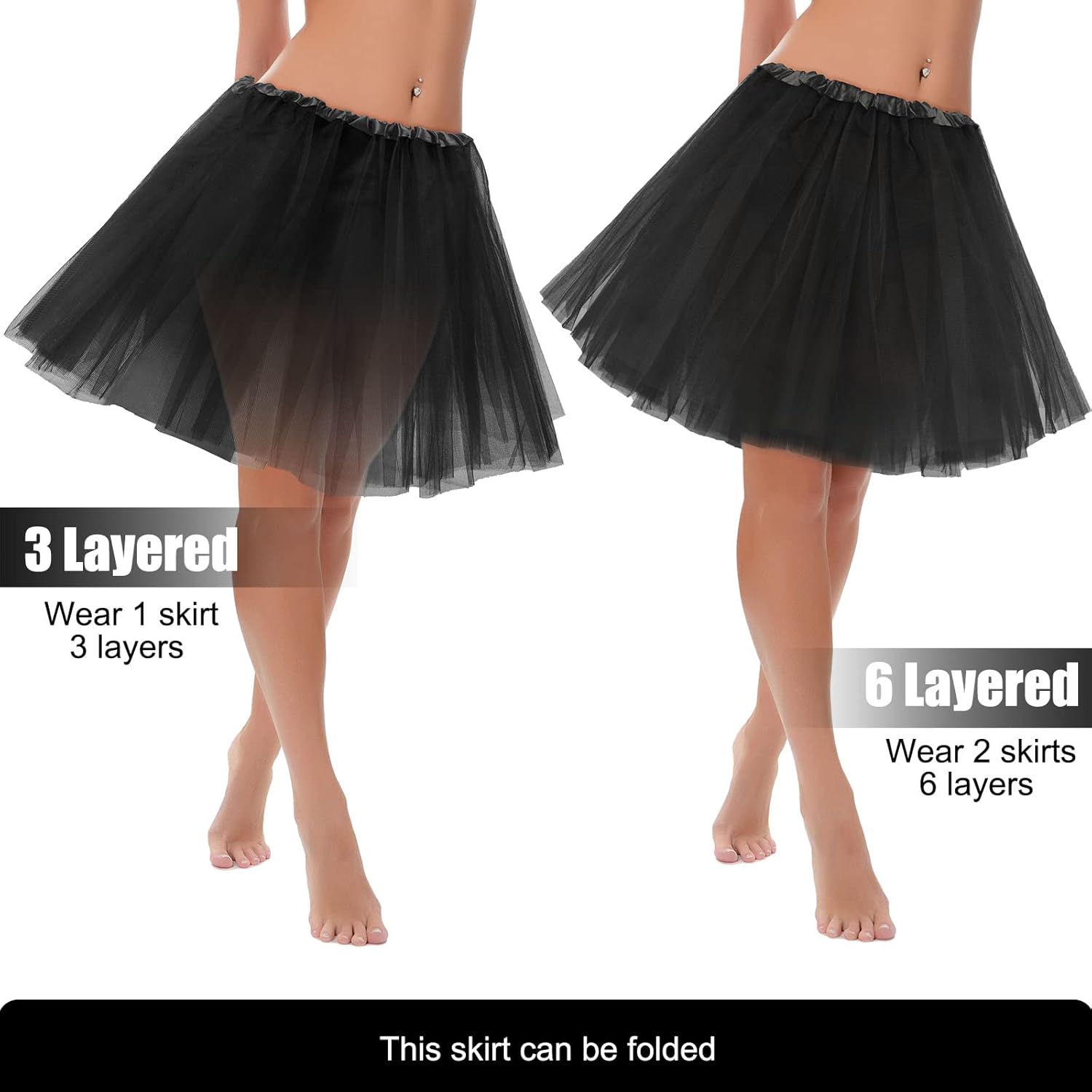 2 Packs Tutu Skirt Elastic Lady Teen Adult Tutu Skirt Short Ladies 80's Halloween Costume 3 Layered Tulle