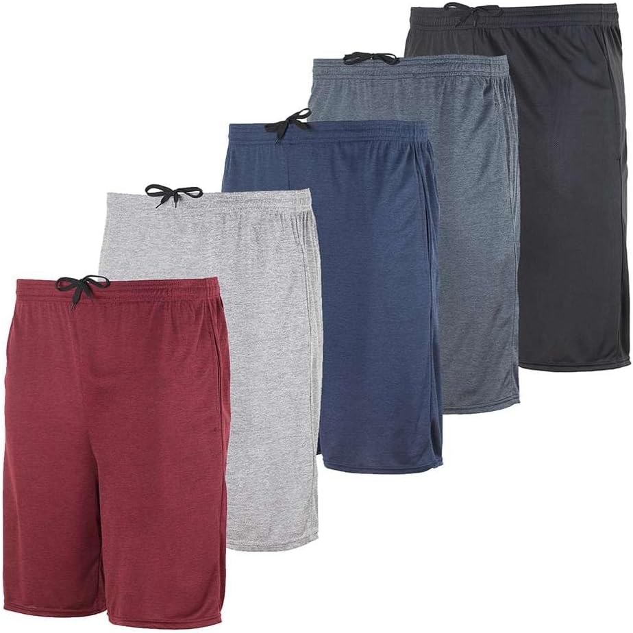 Real Essentials 5 Pack: Men's Mesh Athletic Basketball Shorts Quick Dry Activewear with Pockets