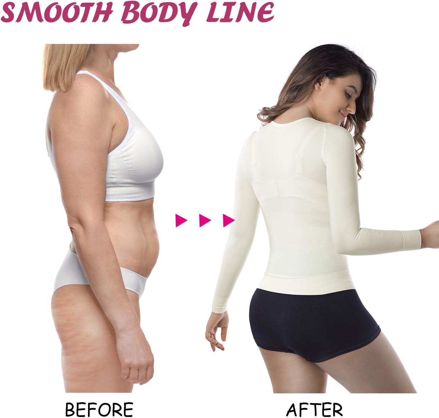 +MD Womens Compression Slimming Shirts and Undershirts for Tummy Waist and Bust Long Sleeves Thermal Underwear Round Neck