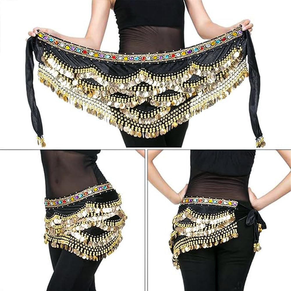 1 Pcs Belly Dance Belt, 328 Coins Belly Dance Skirt, Women Coins Belts Belly, Coin Belts Belly Dance, Belly Dance Hip Scarf, Coin Skirt Dangling Belly, Belly Dance Hip Scarf For Women(Black)