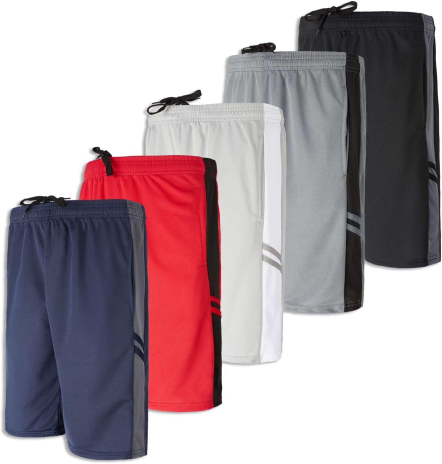 Real Essentials 5 Pack: Men's Mesh Athletic Basketball Shorts Quick Dry Activewear with Pockets