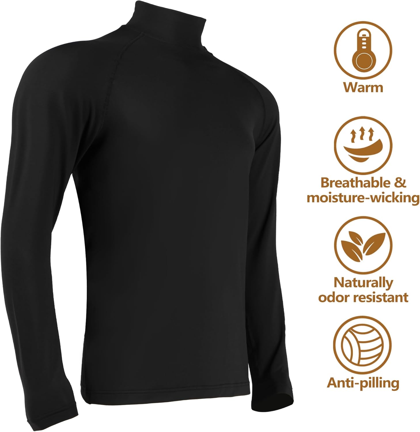 +MD Mock Turtleneck Long Sleeve Shirts for Men, Thermal Tops, High Neck Fleece Basic Baselayer, Fit Undershirt