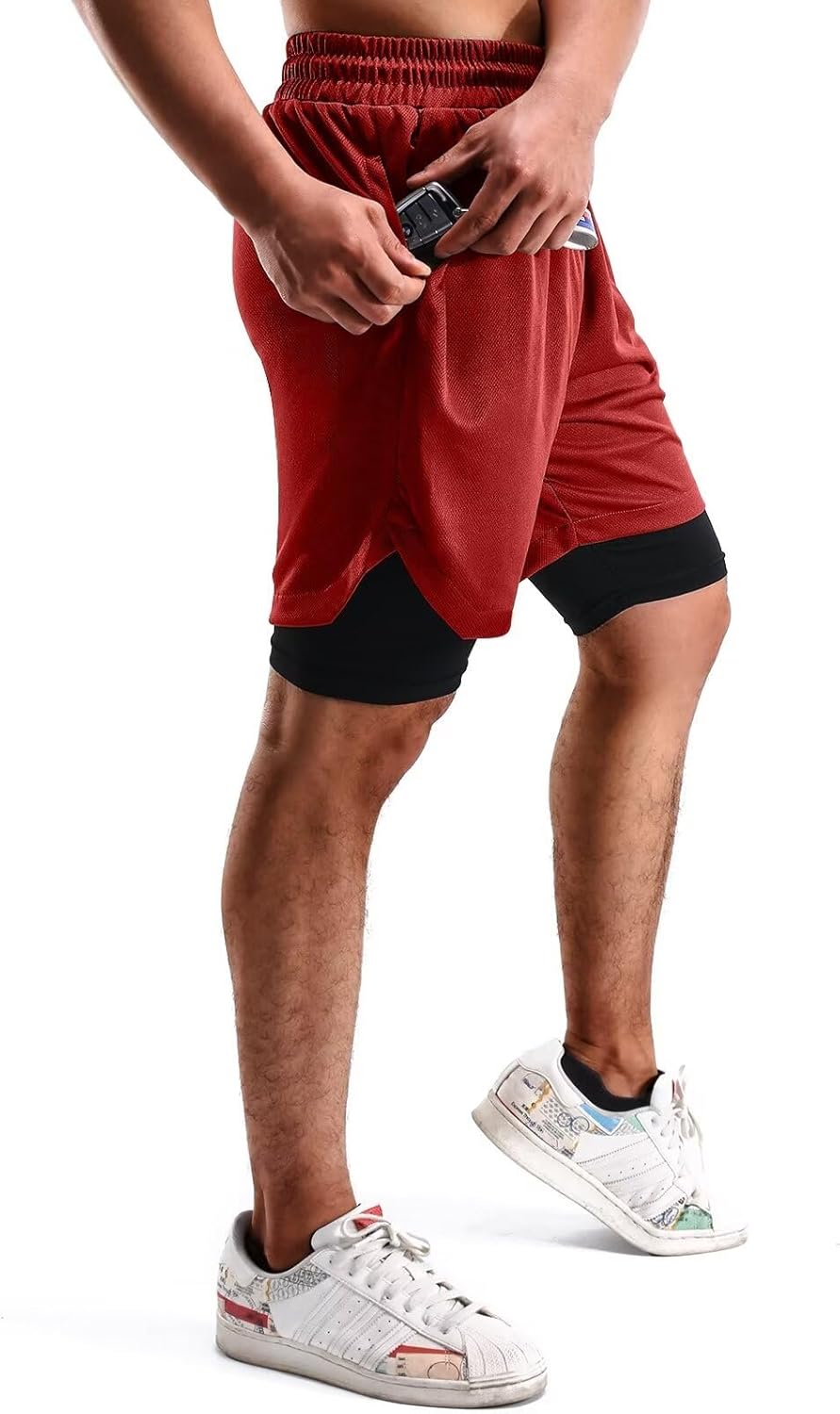 2 in 1 Mens Shorts Casual 2 Pack, Running Gym Shorts for Men 7 Inch, Workout Shorts Men with Pockets &Towel Loop