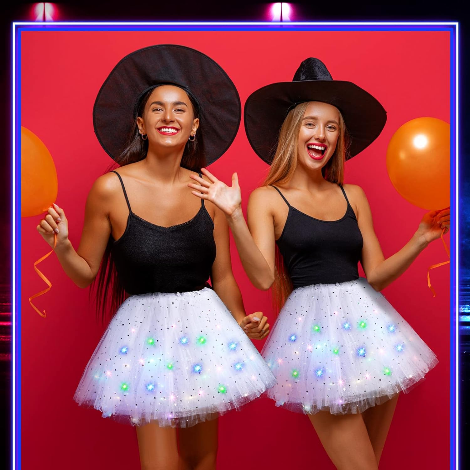 2 Pack LED Tutu Skirt Layered Tutus for Women Light up 80's Tulle Tutu Skirt Party Carnival Costume