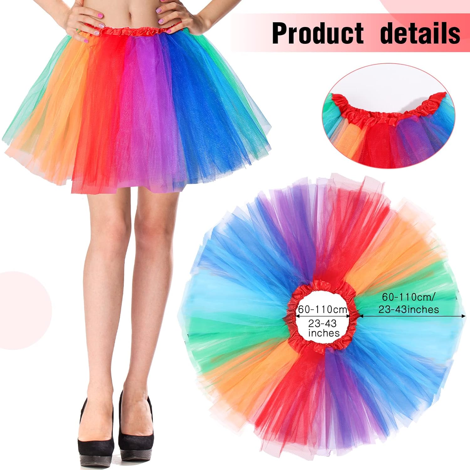 2 Packs Tutu Skirt Elastic Lady Teen Adult Tutu Skirt Short Ladies 80's Halloween Costume 3 Layered Tulle