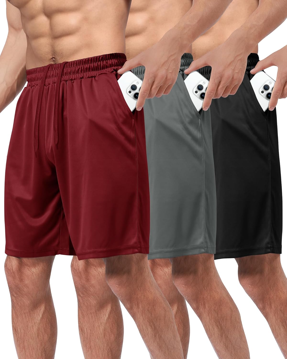 3 Pack Gym Basketball Mens Shorts - Quick Dry Black Workout Athletic Shorts with Pockets for Casual Running (S-6XL)