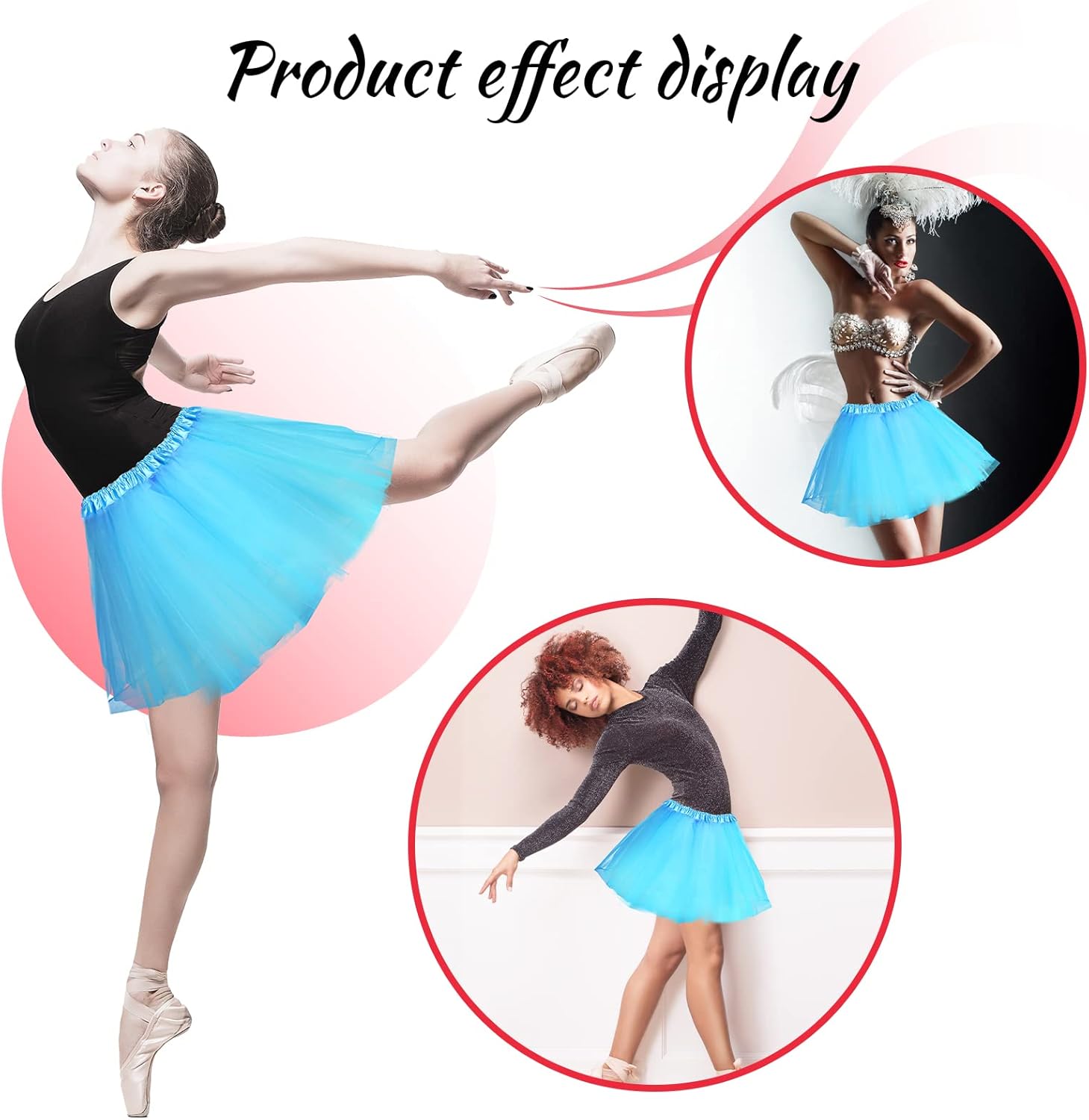 2 Packs Tutu Skirt Elastic Lady Teen Adult Tutu Skirt Short Ladies 80's Halloween Costume 3 Layered Tulle