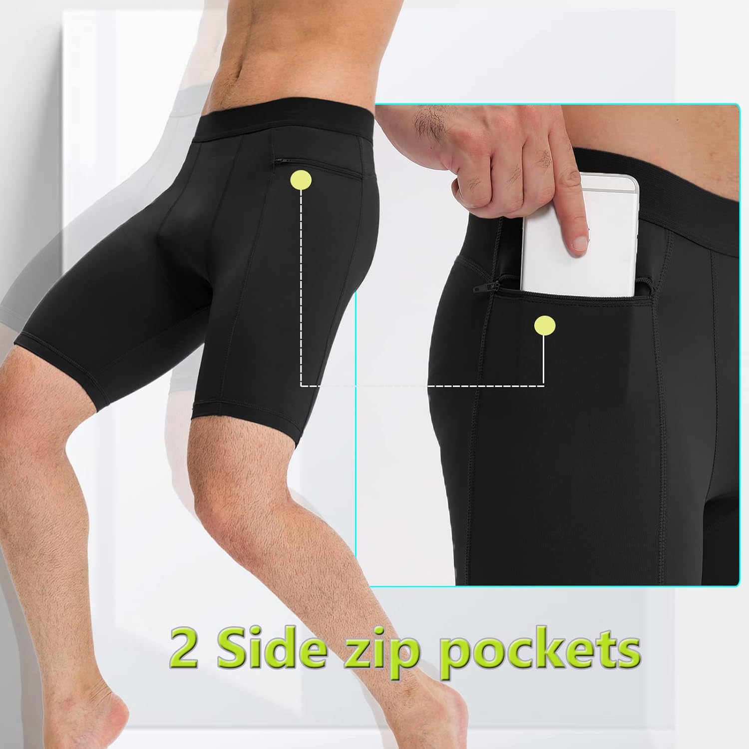 1/3 Pack Men's Compression Shorts Zip Pockets Performance Athletic Shorts Gym Shorts with Pockets 8" 9" Inseam