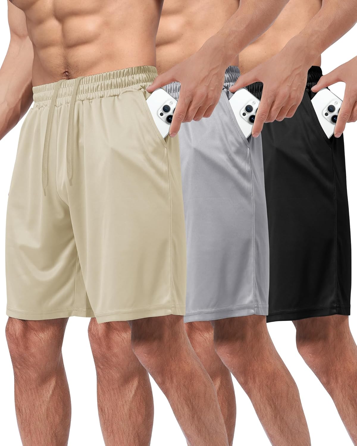 3 Pack Gym Basketball Mens Shorts - Quick Dry Black Workout Athletic Shorts with Pockets for Casual Running (S-6XL)
