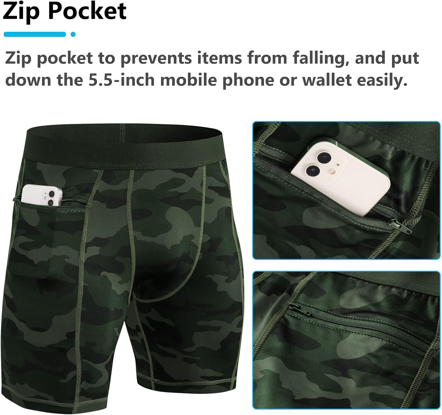 1/3 Pack Men's Compression Shorts Zip Pockets Performance Athletic Shorts Gym Shorts with Pockets 8" 9" Inseam