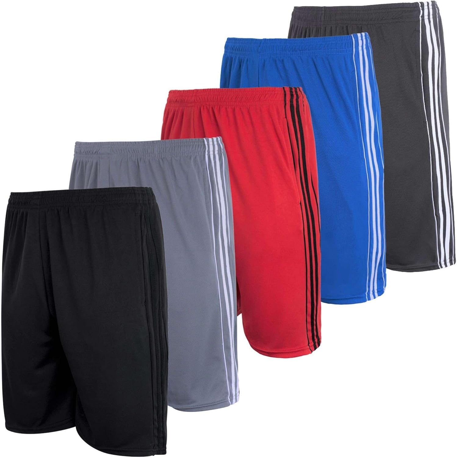 Real Essentials 5 Pack: Men's Mesh Athletic Basketball Shorts Quick Dry Activewear with Pockets