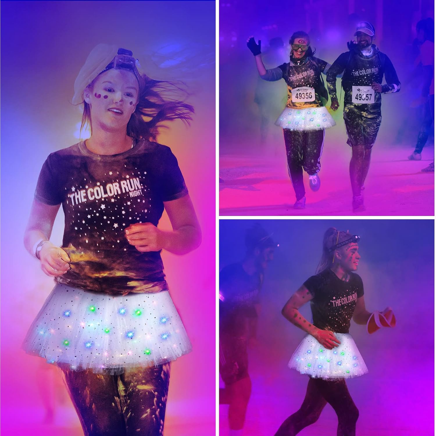 2 Pack LED Tutu Skirt Layered Tutus for Women Light up 80's Tulle Tutu Skirt Party Carnival Costume