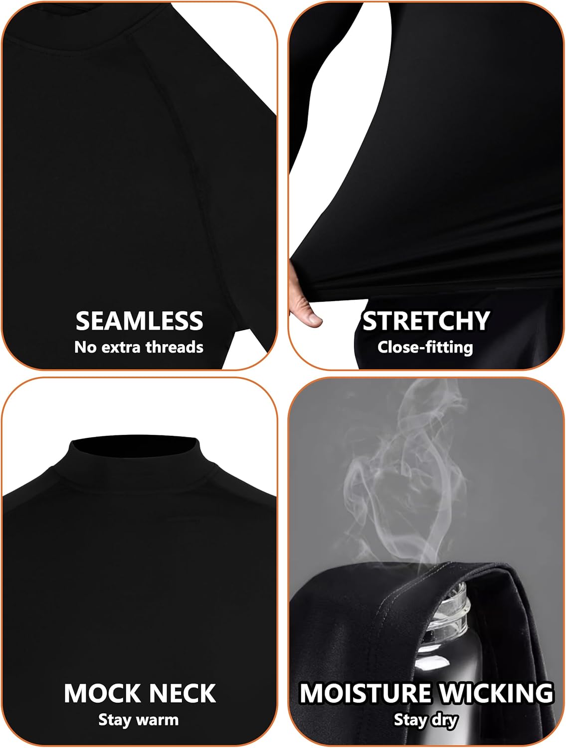 +MD Mock Turtleneck Long Sleeve Shirts for Men, Thermal Tops, High Neck Fleece Basic Baselayer, Fit Undershirt
