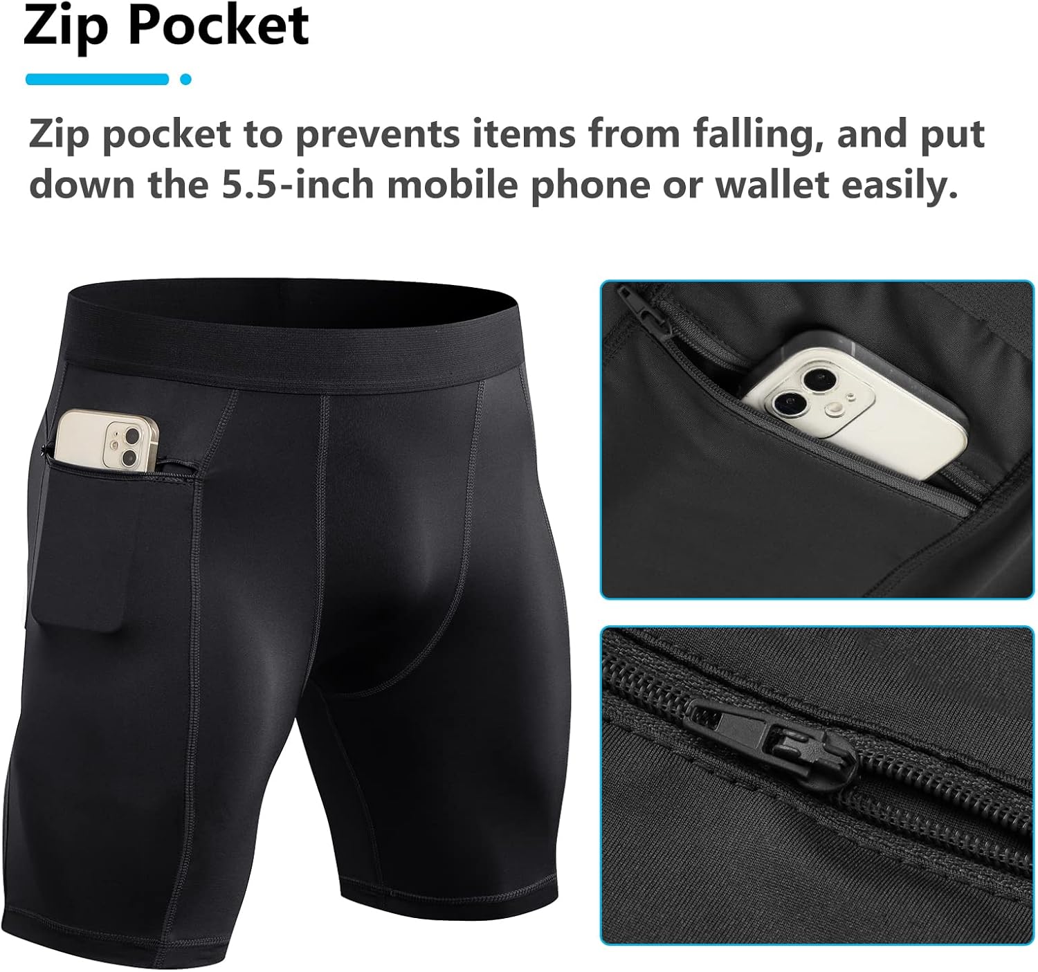 1/3 Pack Men's Compression Shorts Zip Pockets Performance Athletic Shorts Gym Shorts with Pockets 8" 9" Inseam