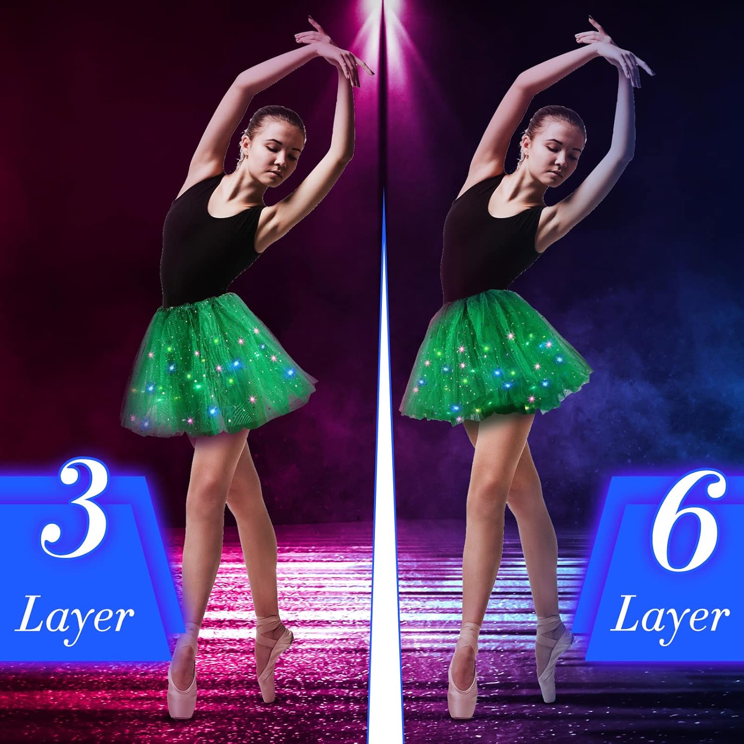 2 Pack LED Tutu Skirt Layered Tutus for Women Light up 80's Tulle Tutu Skirt Party Carnival Costume