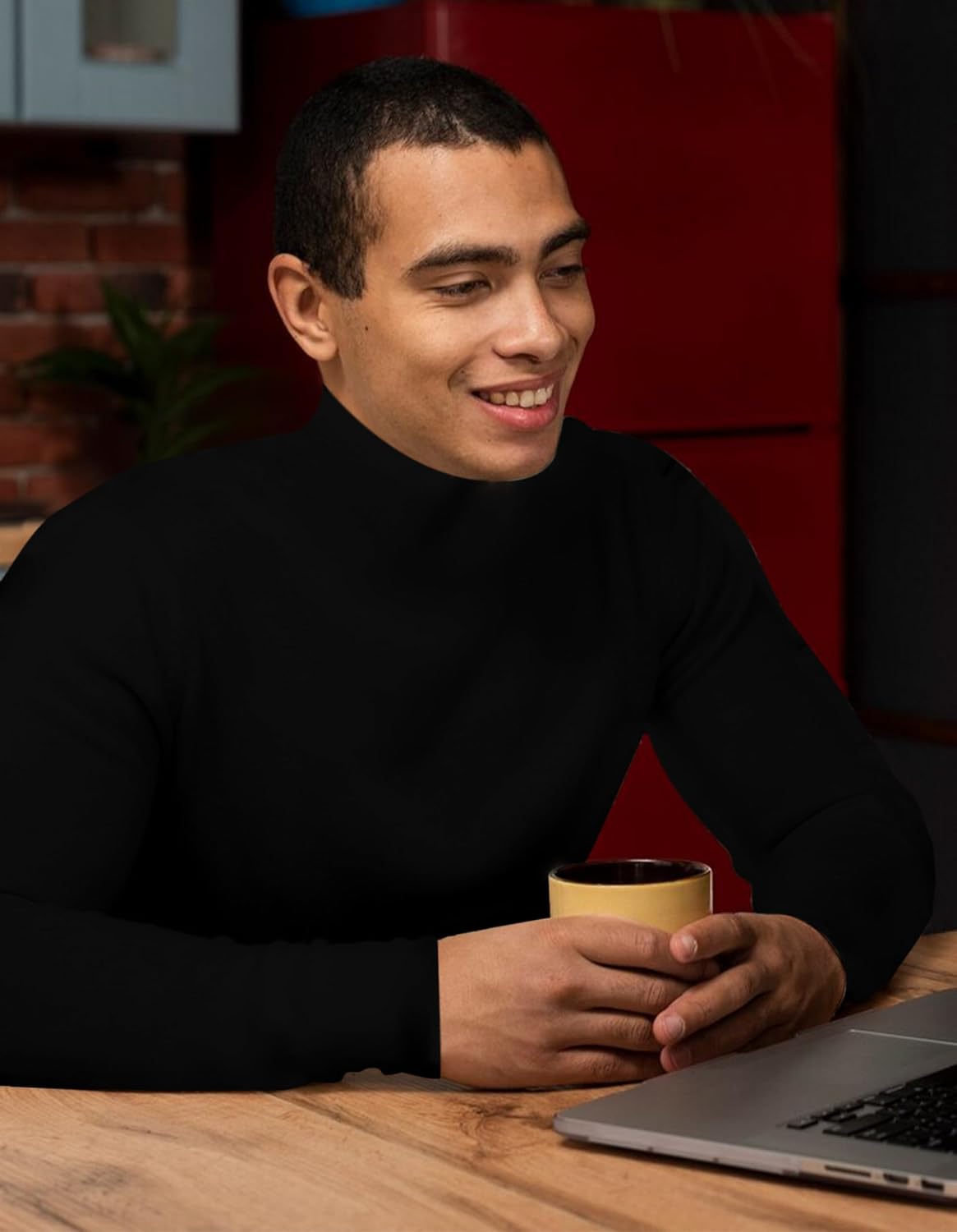 +MD Mock Turtleneck Long Sleeve Shirts for Men, Thermal Tops, High Neck Fleece Basic Baselayer, Fit Undershirt