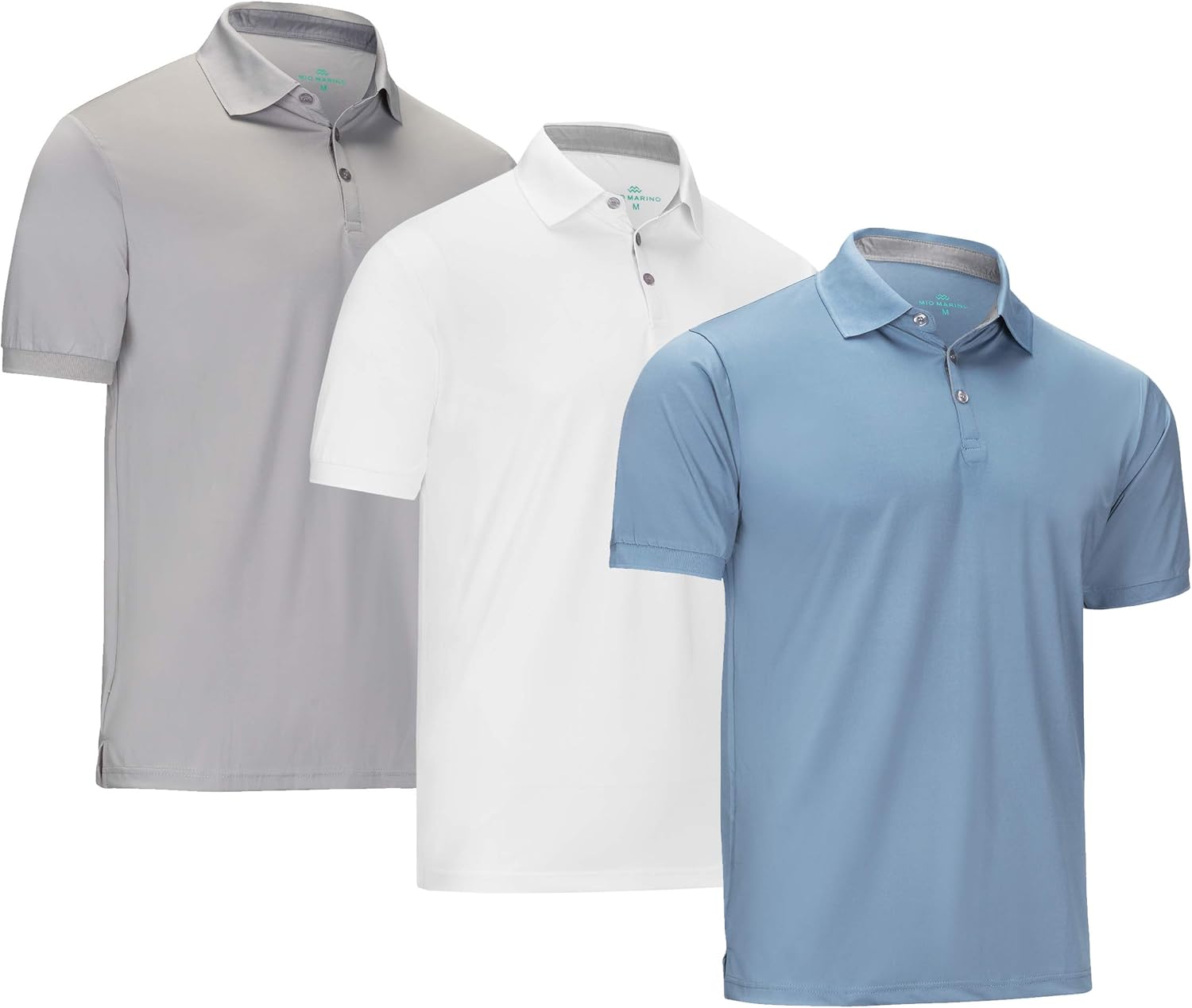 [3 Pack] Mio Marino Golf Polo Shirts for Men - Dry Fit - Ultra-Light Fabric