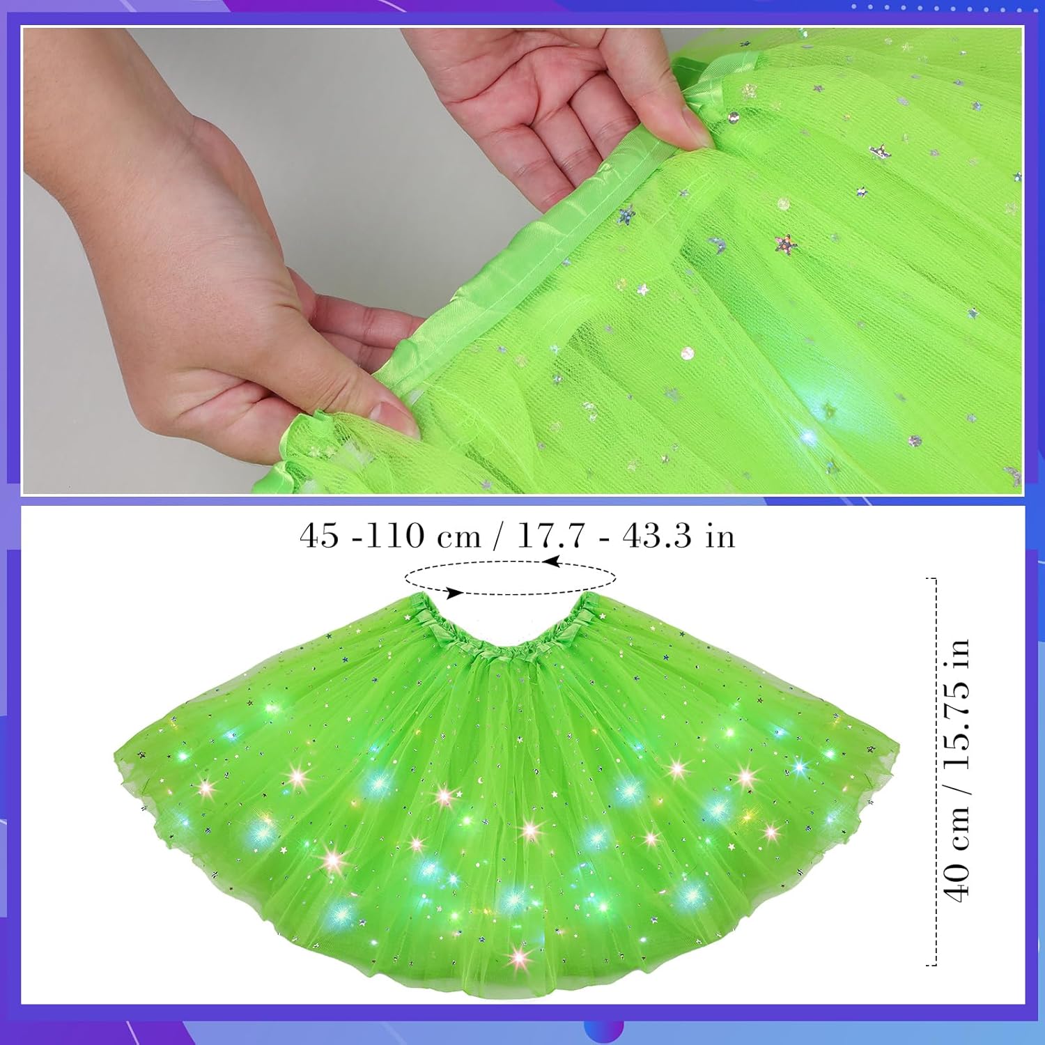 2 Pack LED Tutu Skirt Layered Tutus for Women Light up 80's Tulle Tutu Skirt Party Carnival Costume