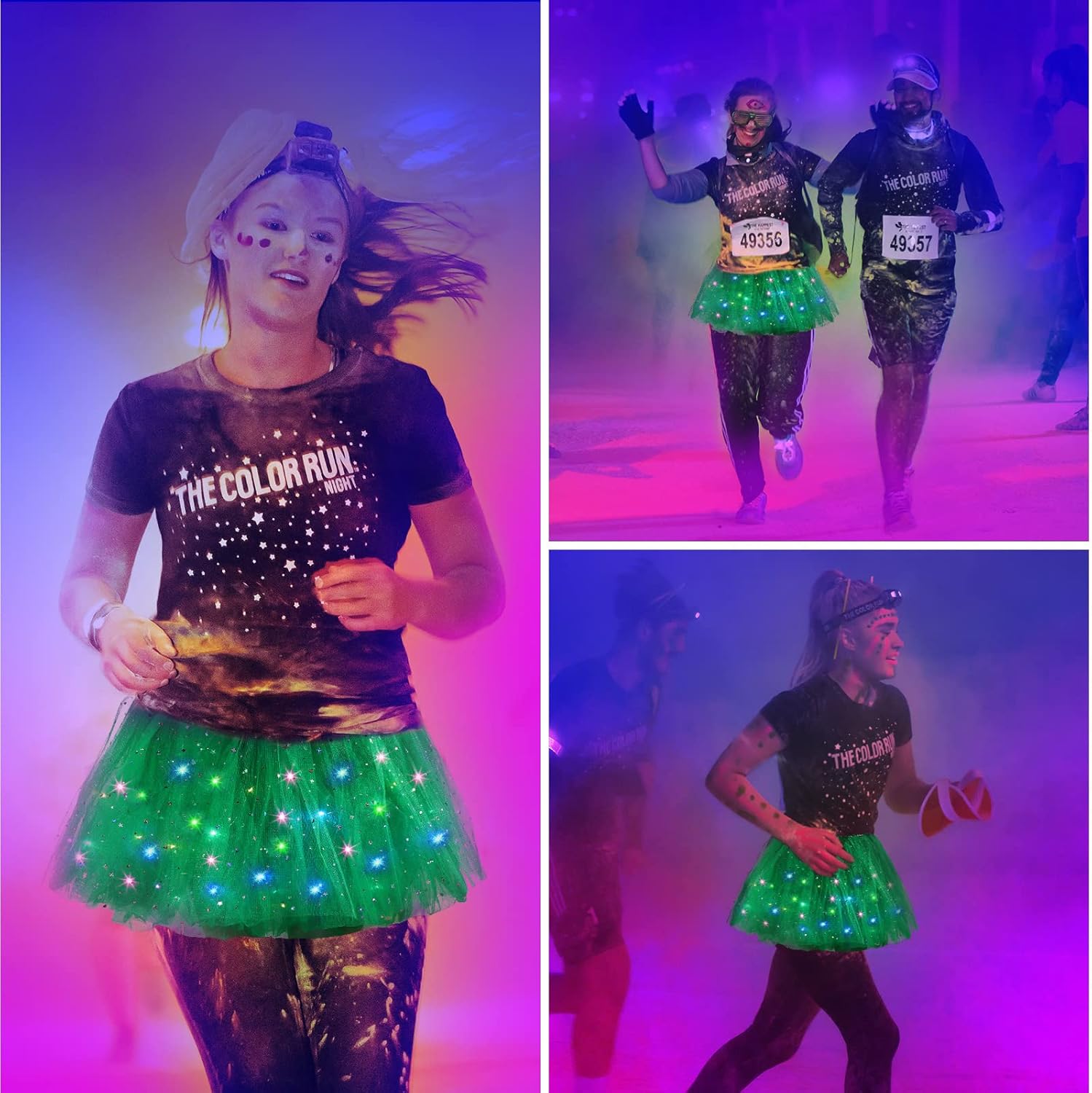 2 Pack LED Tutu Skirt Layered Tutus for Women Light up 80's Tulle Tutu Skirt Party Carnival Costume
