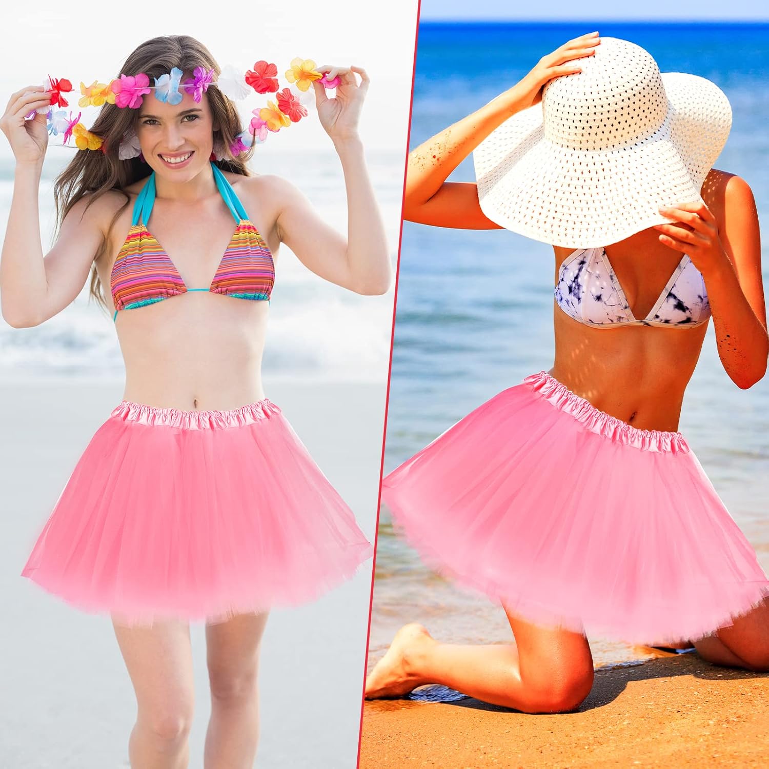 2 Packs Tutu Skirt Elastic Lady Teen Adult Tutu Skirt Short Ladies 80's Halloween Costume 3 Layered Tulle