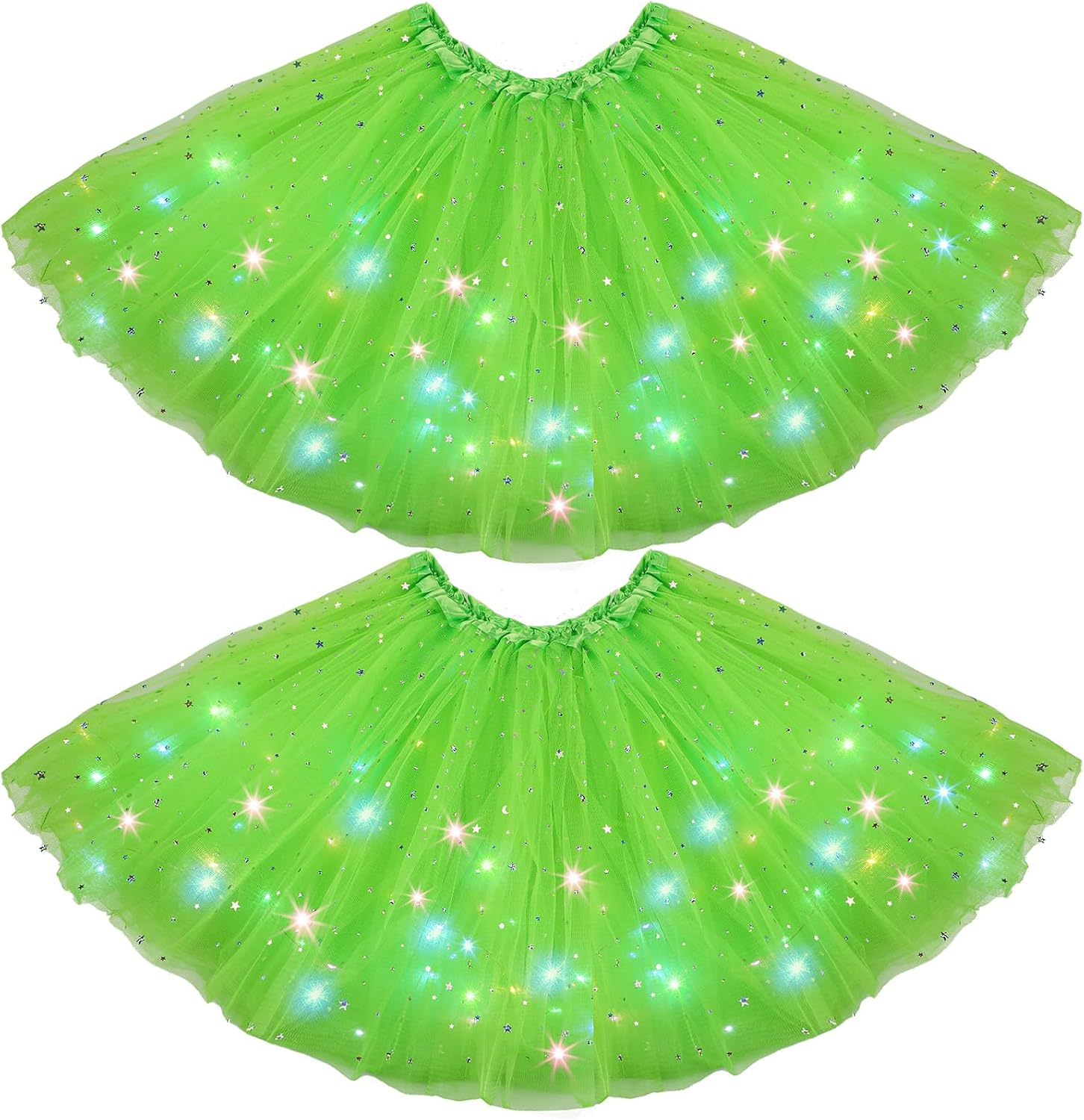 2 Pack LED Tutu Skirt Layered Tutus for Women Light up 80's Tulle Tutu Skirt Party Carnival Costume
