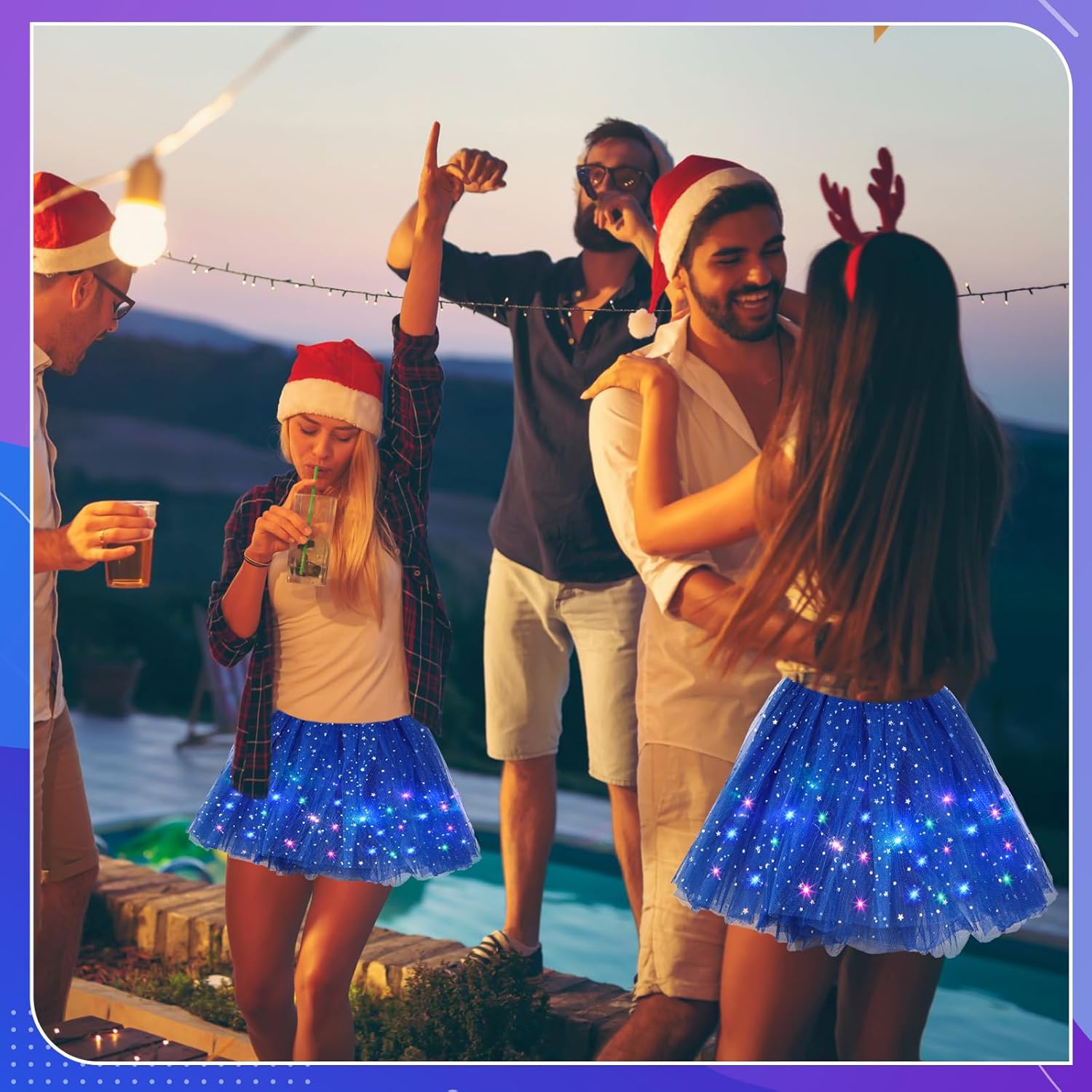2 Pack LED Tutu Skirt Layered Tutus for Women Light up 80's Tulle Tutu Skirt Party Carnival Costume