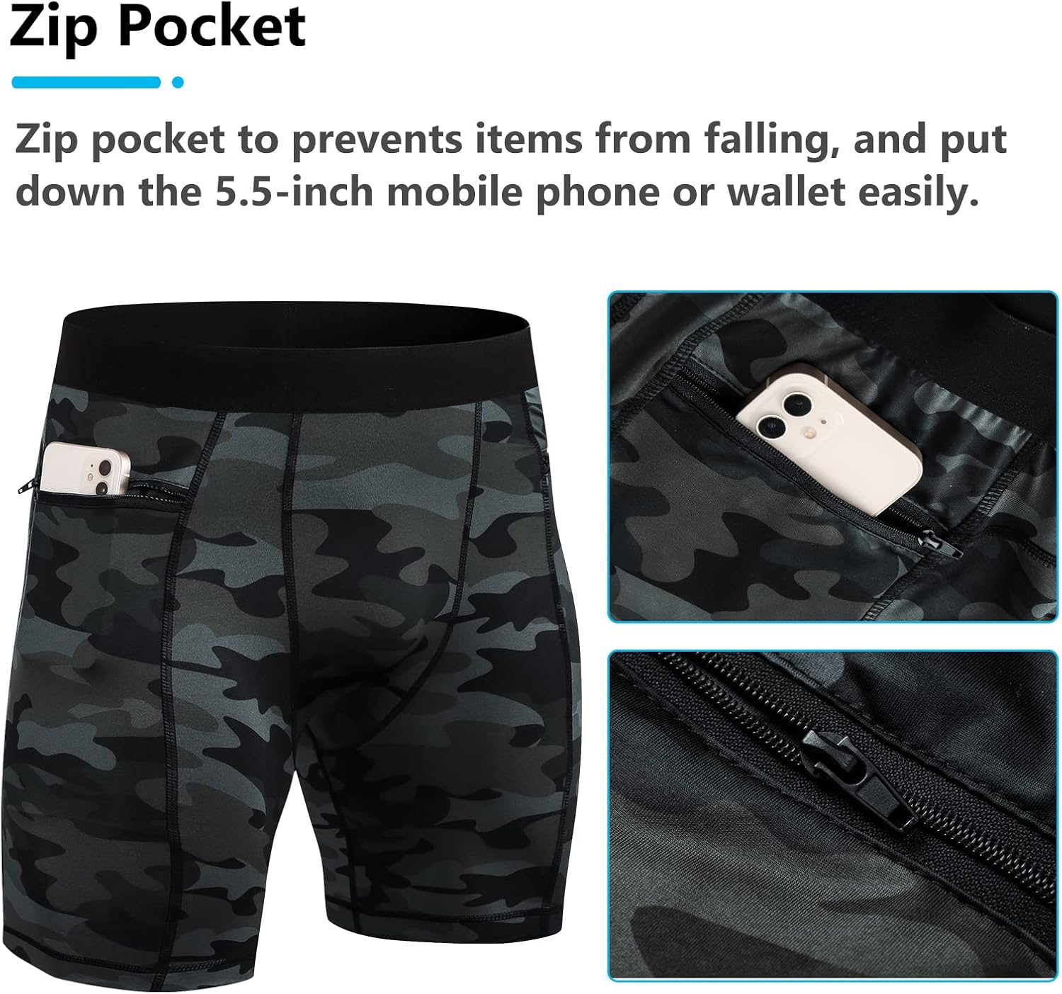 1/3 Pack Men's Compression Shorts Zip Pockets Performance Athletic Shorts Gym Shorts with Pockets 8" 9" Inseam