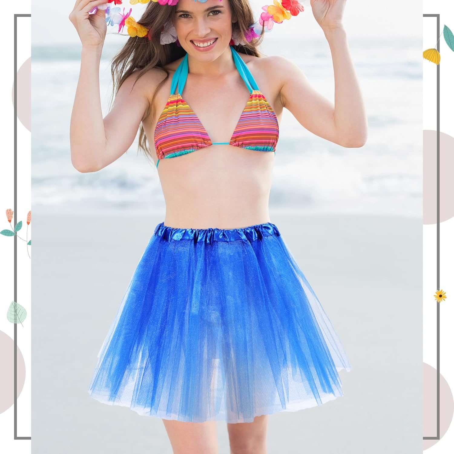 2 Packs Tutu Skirt Elastic Lady Teen Adult Tutu Skirt Short Ladies 80's Halloween Costume 3 Layered Tulle