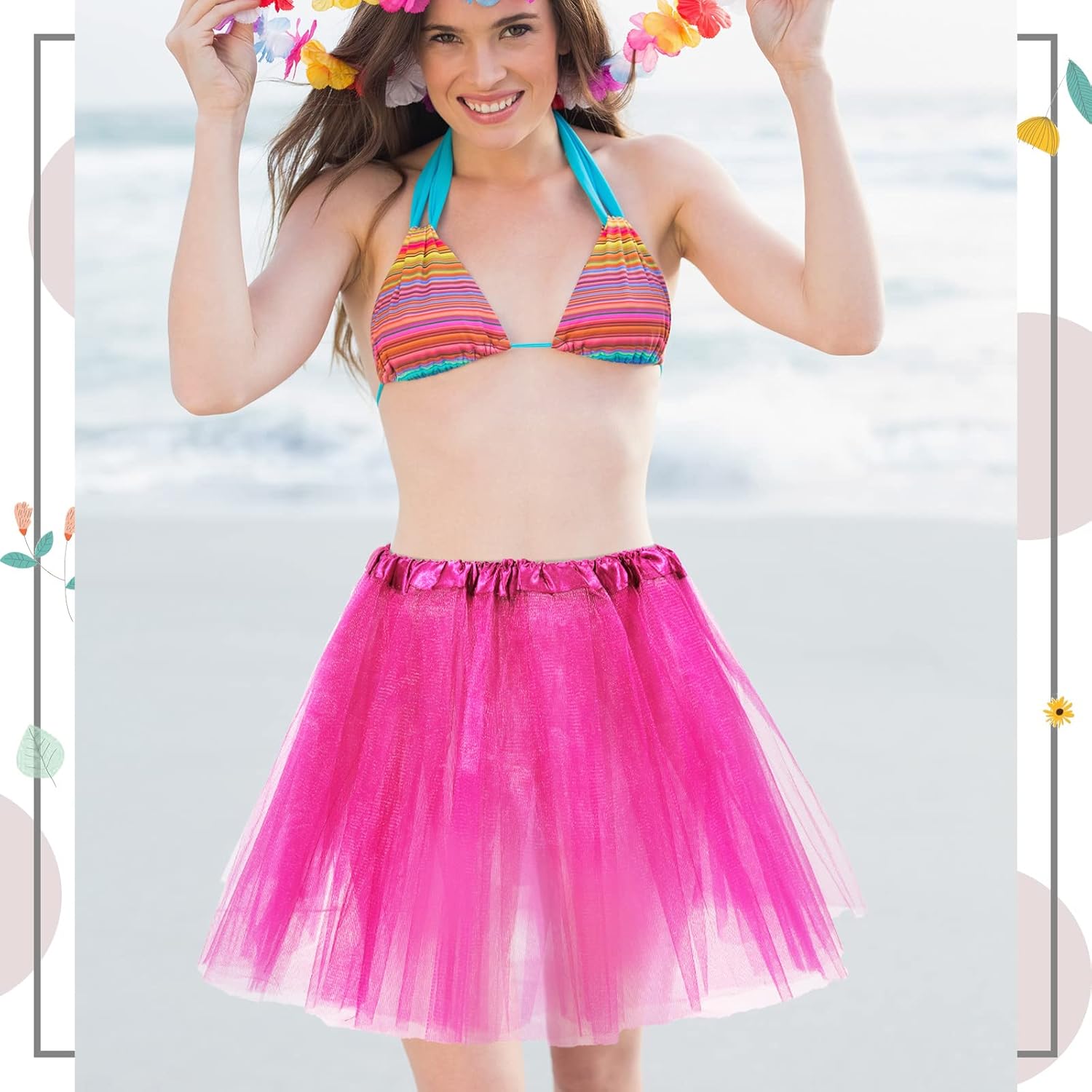 2 Packs Tutu Skirt Elastic Lady Teen Adult Tutu Skirt Short Ladies 80's Halloween Costume 3 Layered Tulle