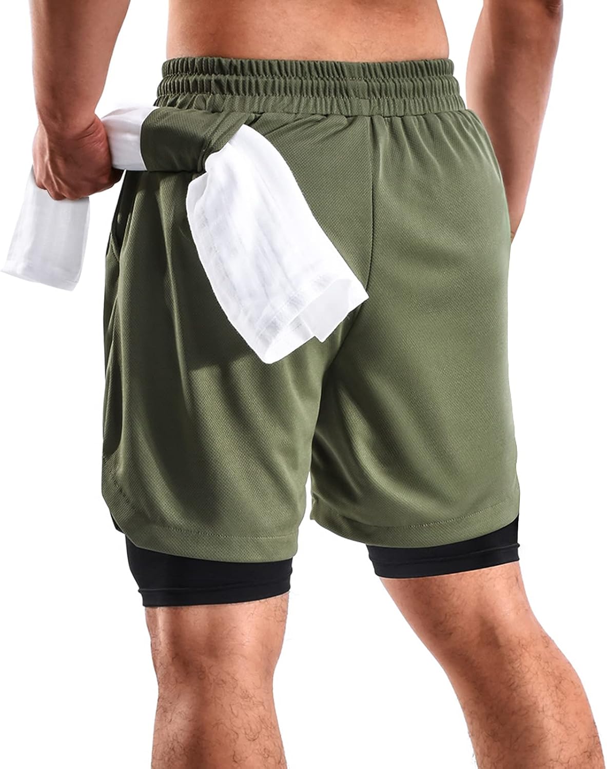 2 in 1 Mens Shorts Casual 2 Pack, Running Gym Shorts for Men 7 Inch, Workout Shorts Men with Pockets &Towel Loop