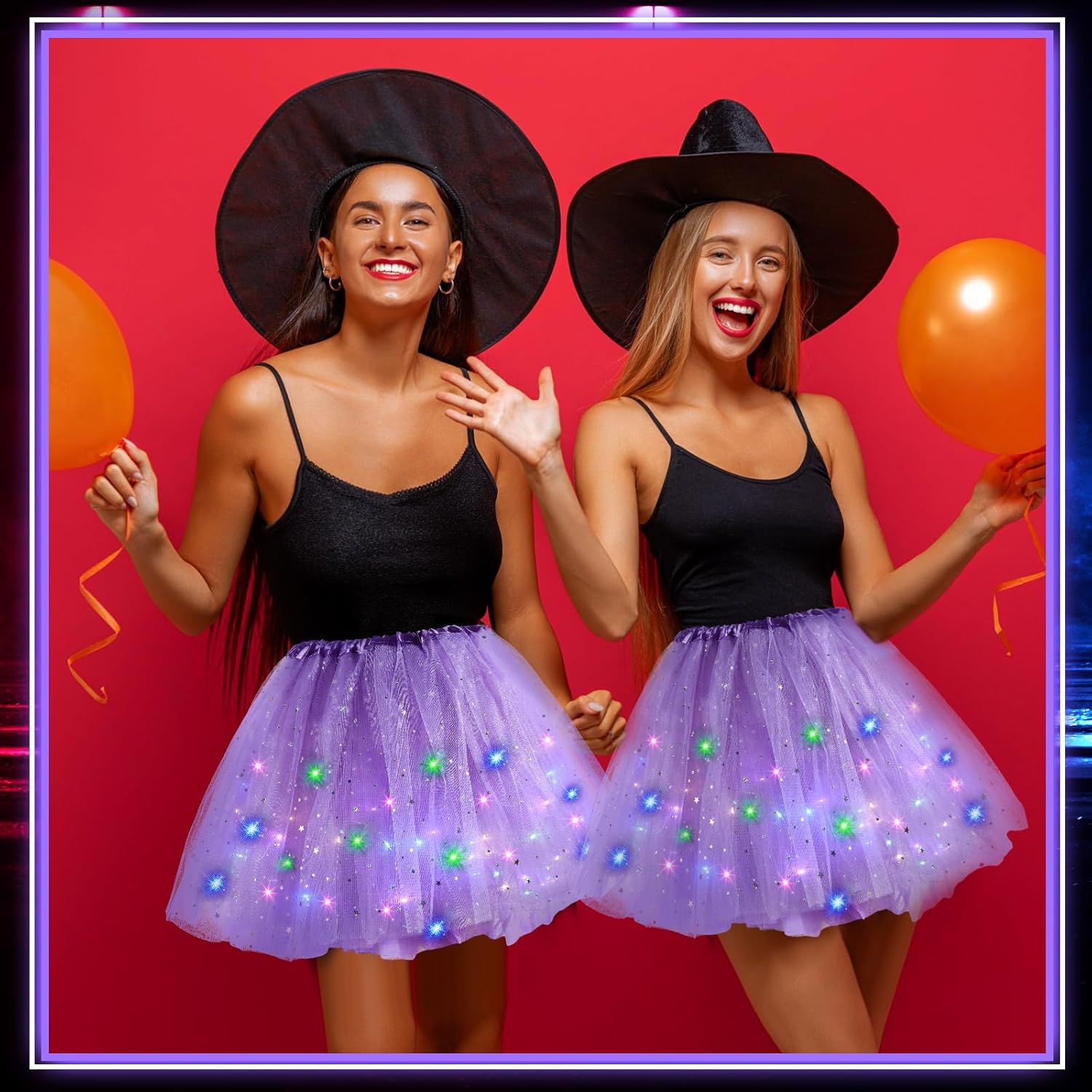 2 Pack LED Tutu Skirt Layered Tutus for Women Light up 80's Tulle Tutu Skirt Party Carnival Costume